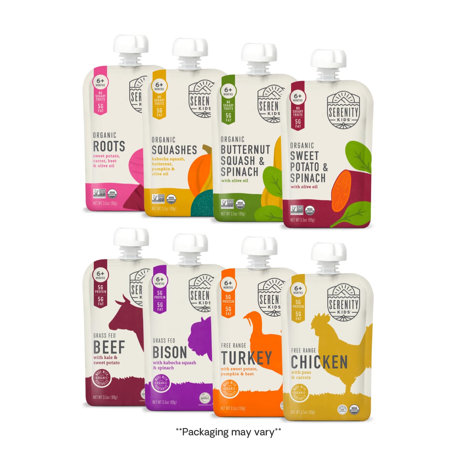 6+ Months Meats + Veggies Mixed Baby Food Puree Pouch Variety Pack