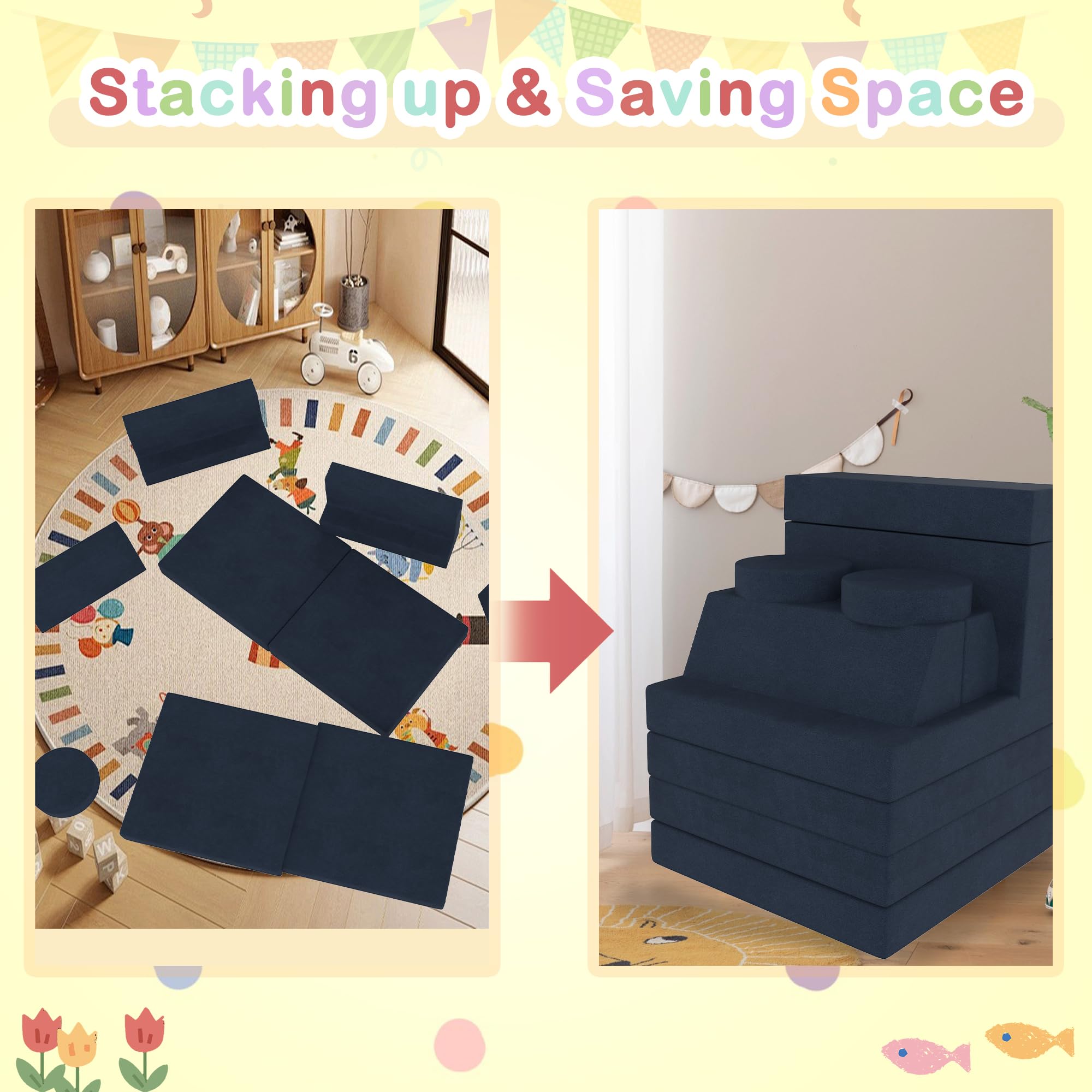 Modular Kids Play Couch 10-Piece Foam Sofa Set