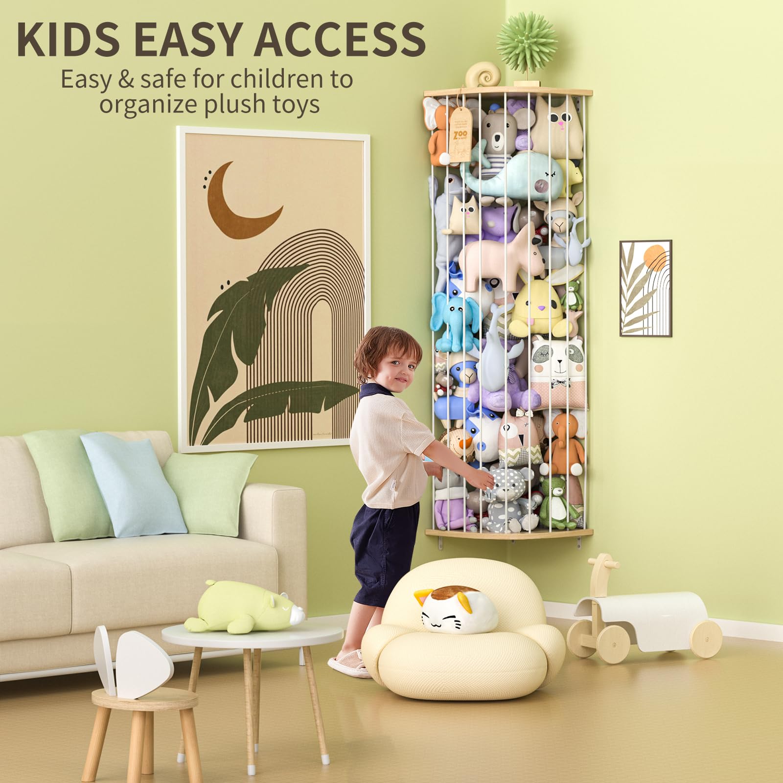 Corner Stuffed Animal Storage Shelf with Adjustable Height