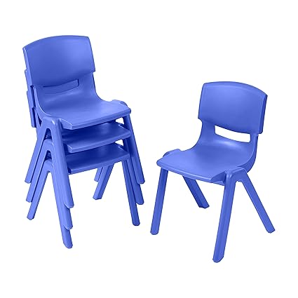 12in Plastic School Stack Chair, Classroom Furniture, Grey, 4-Pack