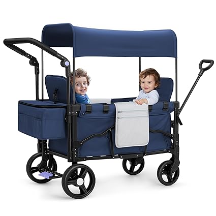 Stroller Wagon for 2 Kids with Canopy, Foldable All-Terrain Wagon Stroller