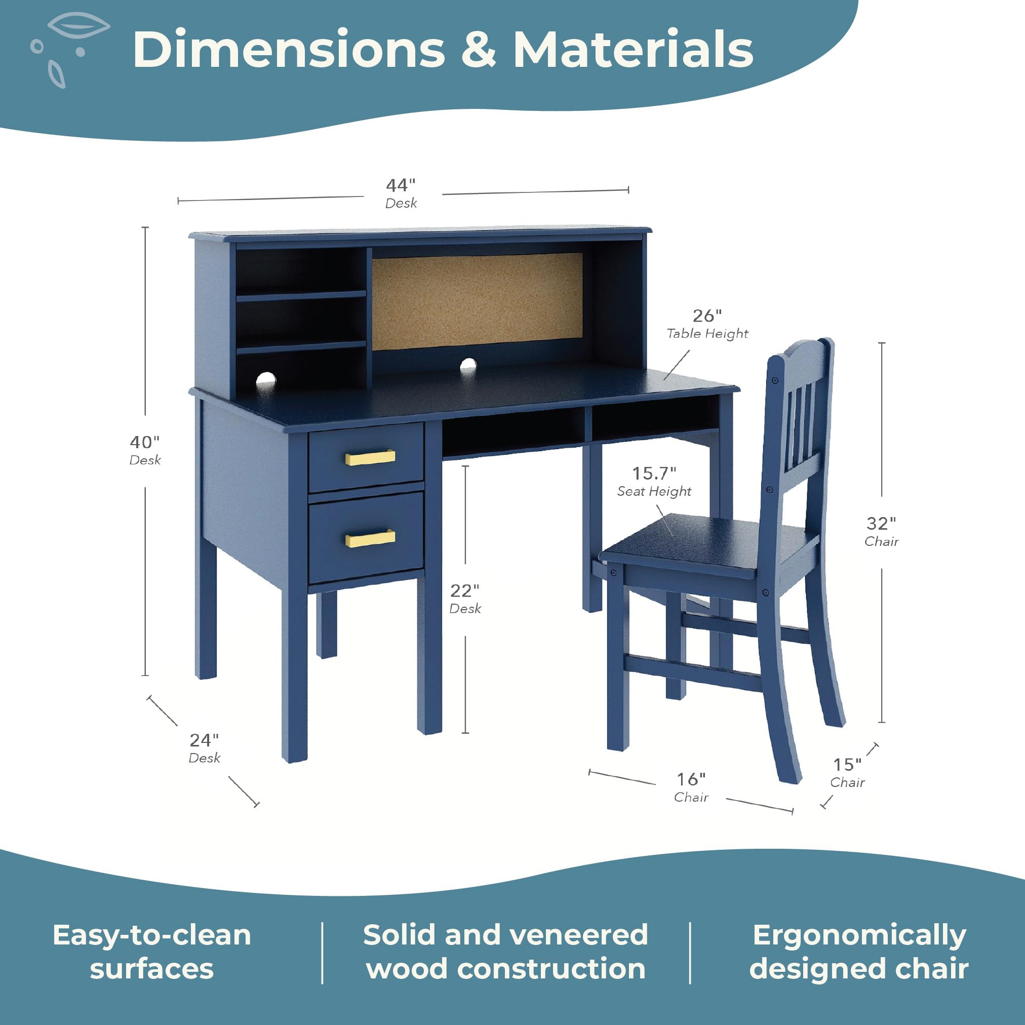 Kids Desk and Chair Set with Hutch