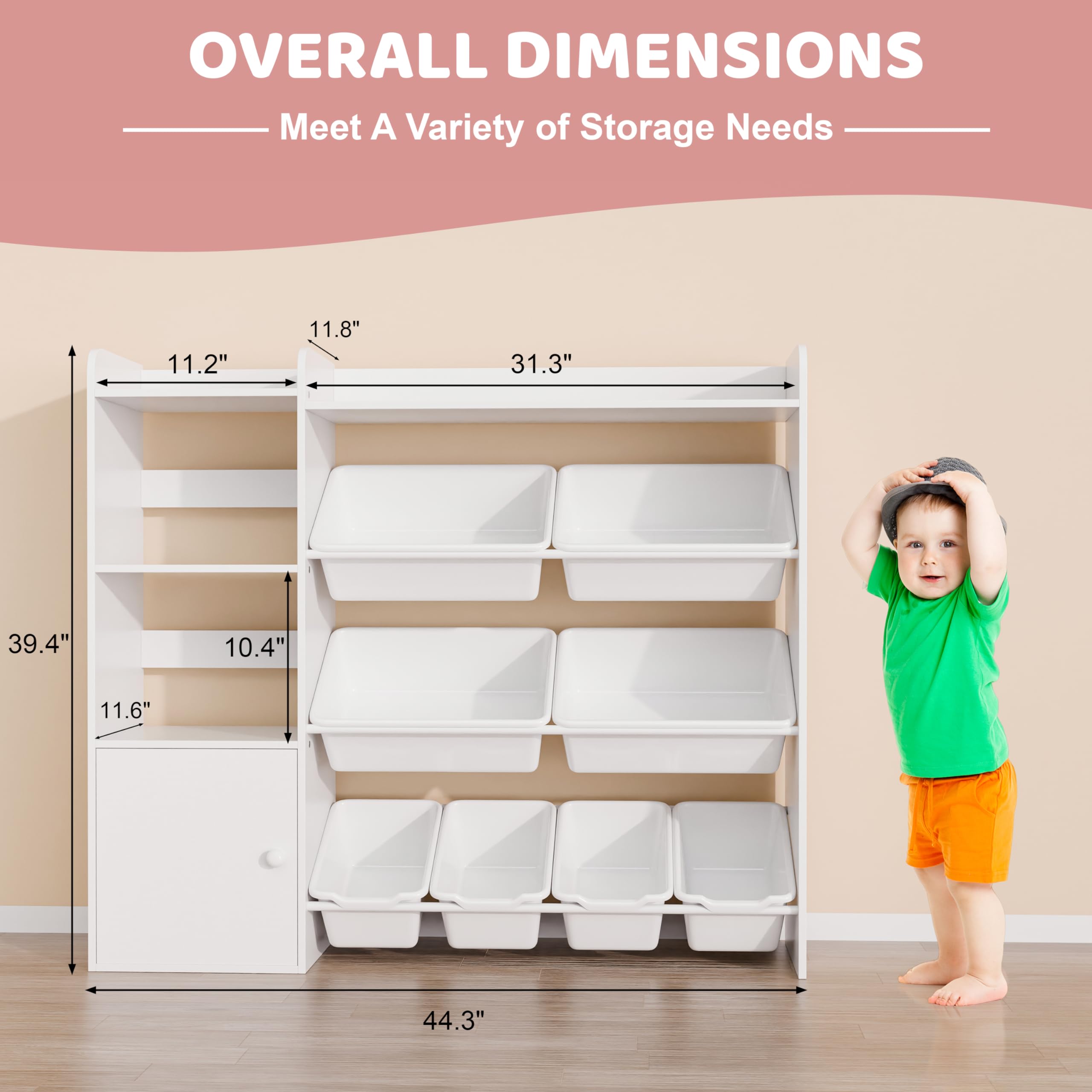 4-Tier Kids Toy Storage Organizer with Removable Bins