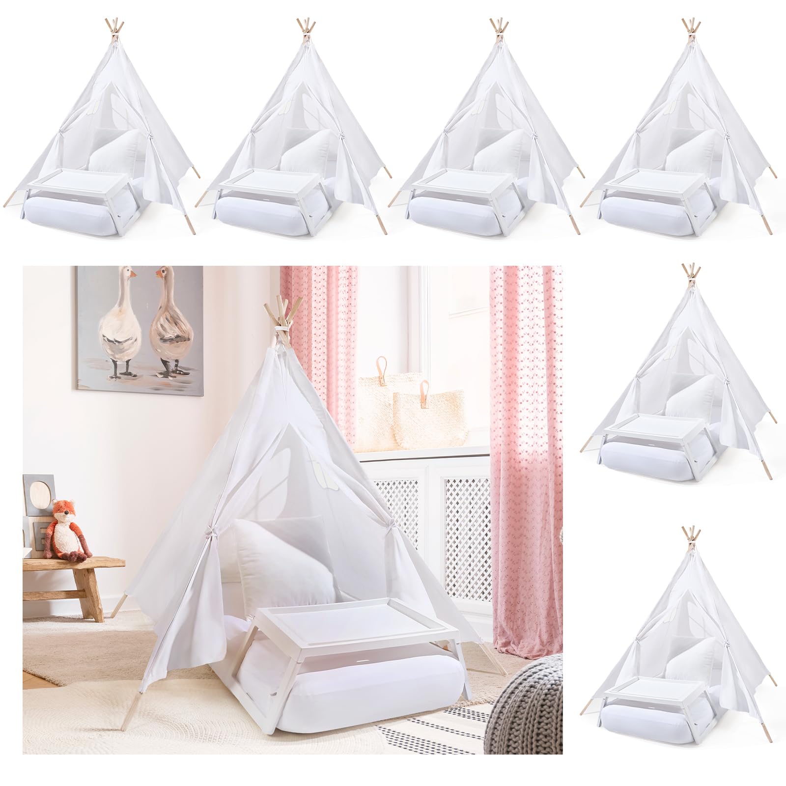 Kids Teepee Tent Party Set - 6 Pack with Inflatable Beds and Accessories