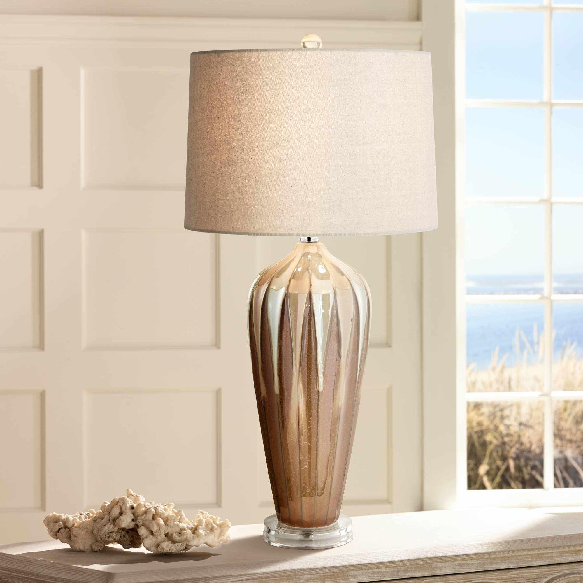 Handcrafted Ceramic Table Lamps Set of 2 with Ivory Drip Glaze