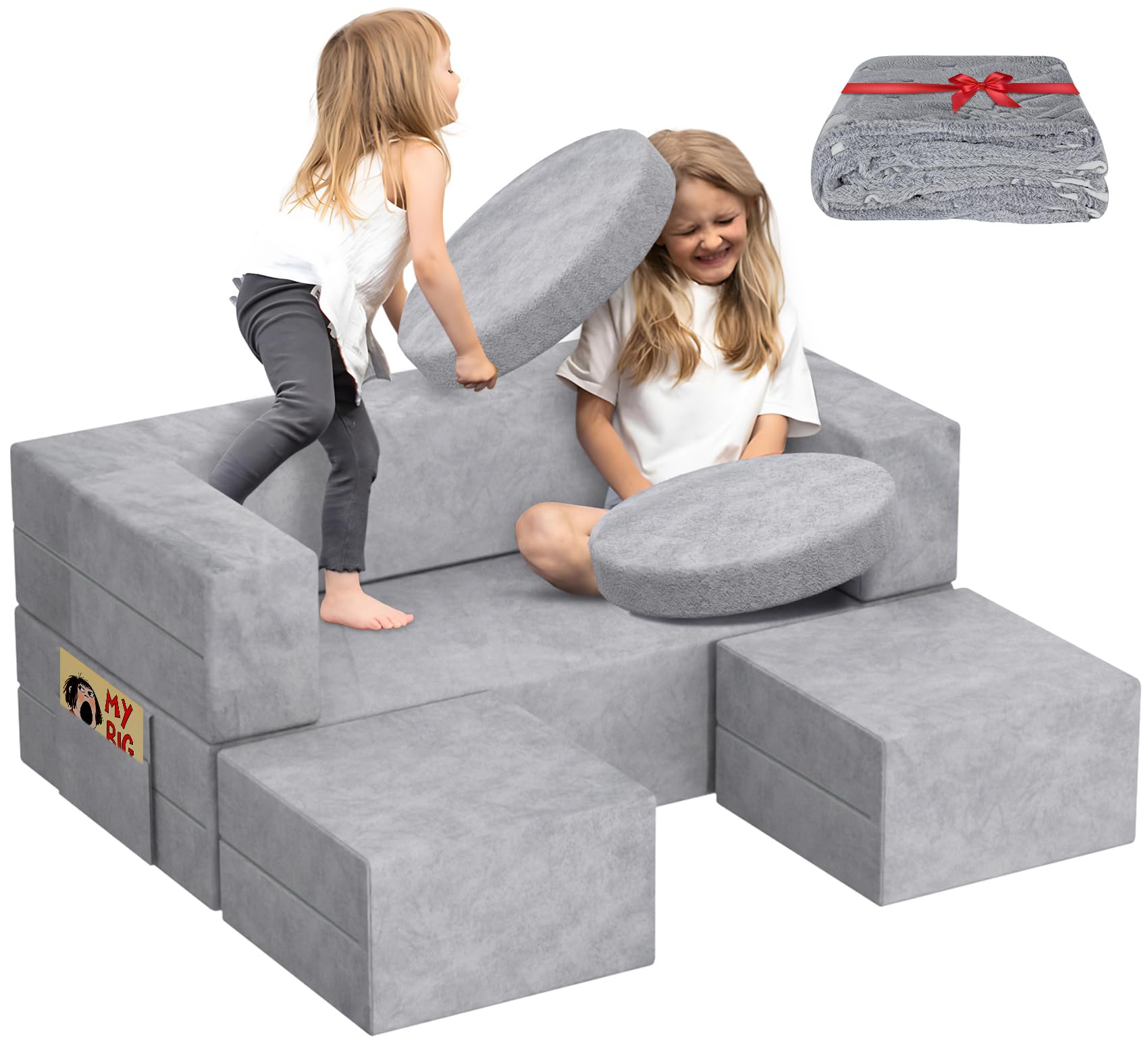 Kids Couch, 6PCS Modular Kids Play Chair with Blanket, Kid Sofa for Playroom & Indoor