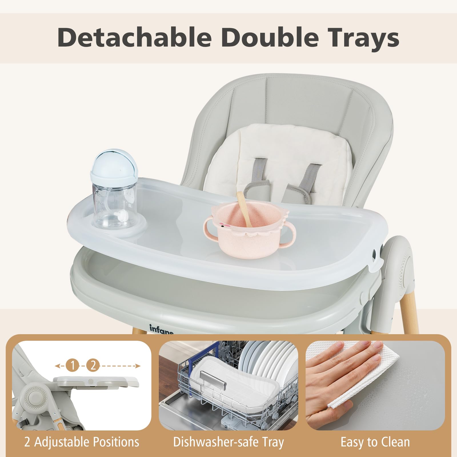 Adjustable Folding High Chair with Removable Tray and Reclining Seat