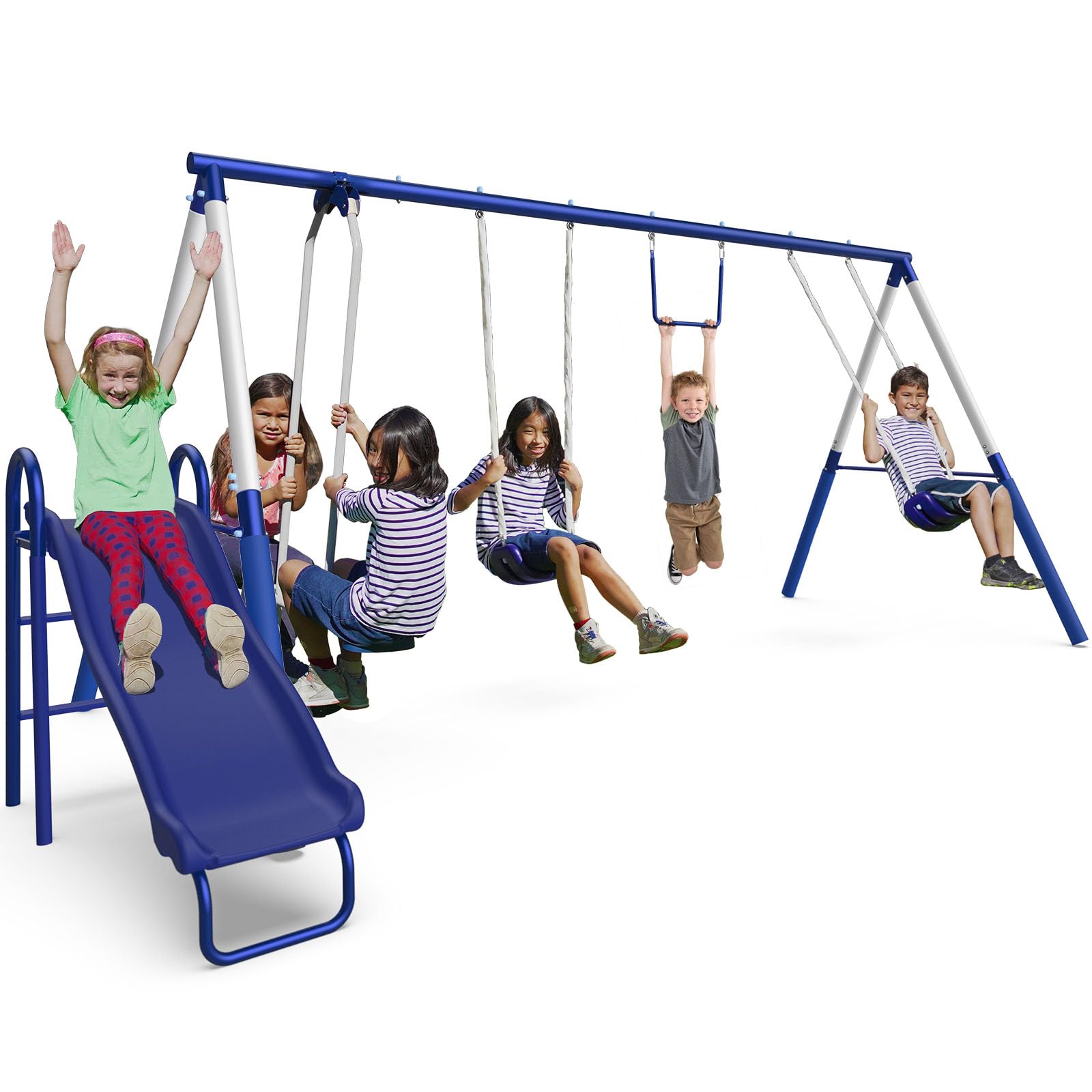 Arcadia Swing Set - Outdoor Heavy-Duty Metal Playset for Kids with Slide