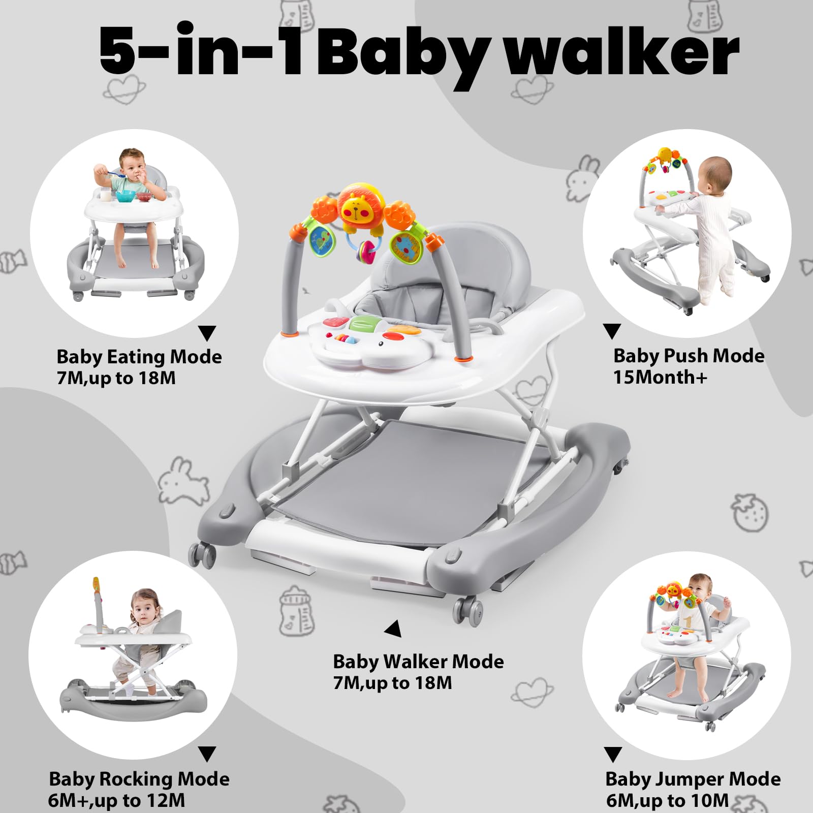 5-in-1 Baby Walker with Bouncer and Activity Center