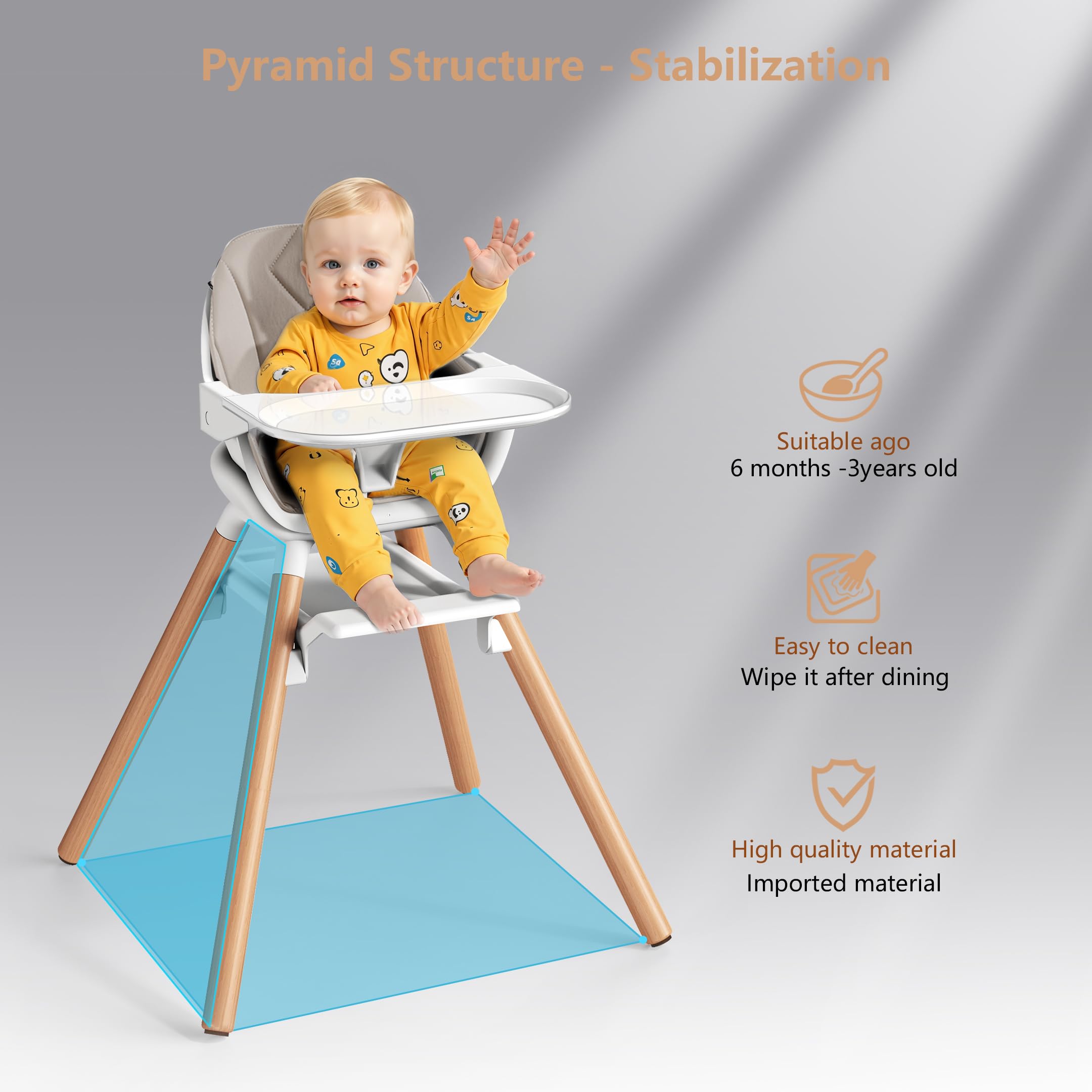 6-in-1 Convertible Baby High Chair with Wooden Legs