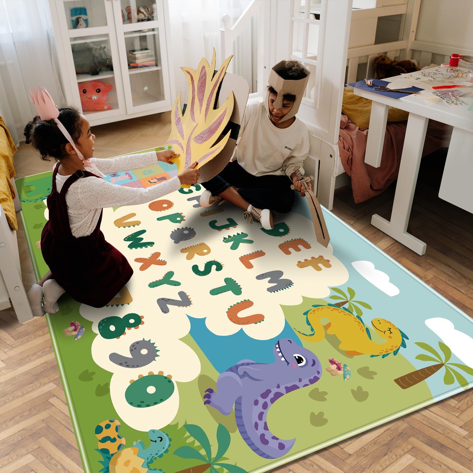 Kid Rug for Playroom,59 X 39.3 Inch Dinosaur Kids Play Mat ABC Classroom Rugs