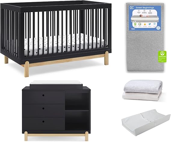 Poppy 4-in-1 Convertible Crib, Midnight Grey/Natural