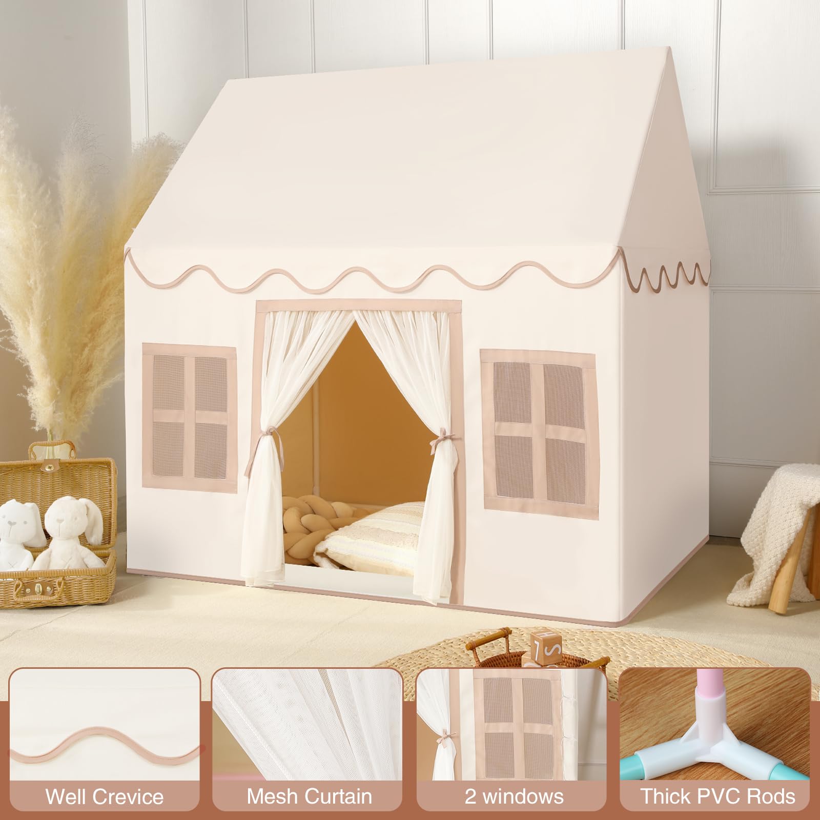 Senodeer Kids Play Tent Indoor: with Mat, Tassel Garland, Star Lights - Toddler Girl Tent Indoor Playhouse for Toddlers Kids Toys for Boy Girl Birthday Gift