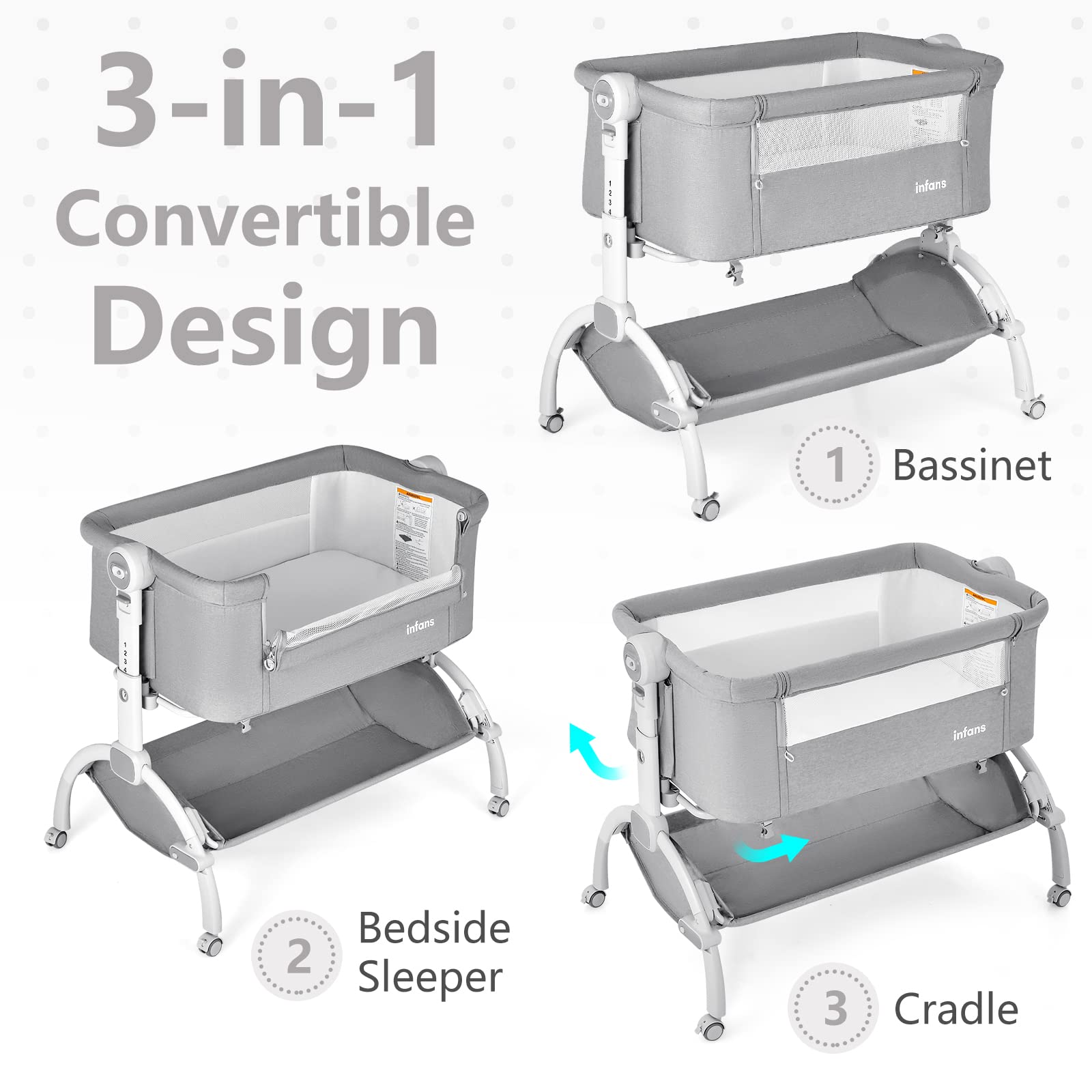 3-in-1 Convertible Baby Bassinet with Bedside Sleeper