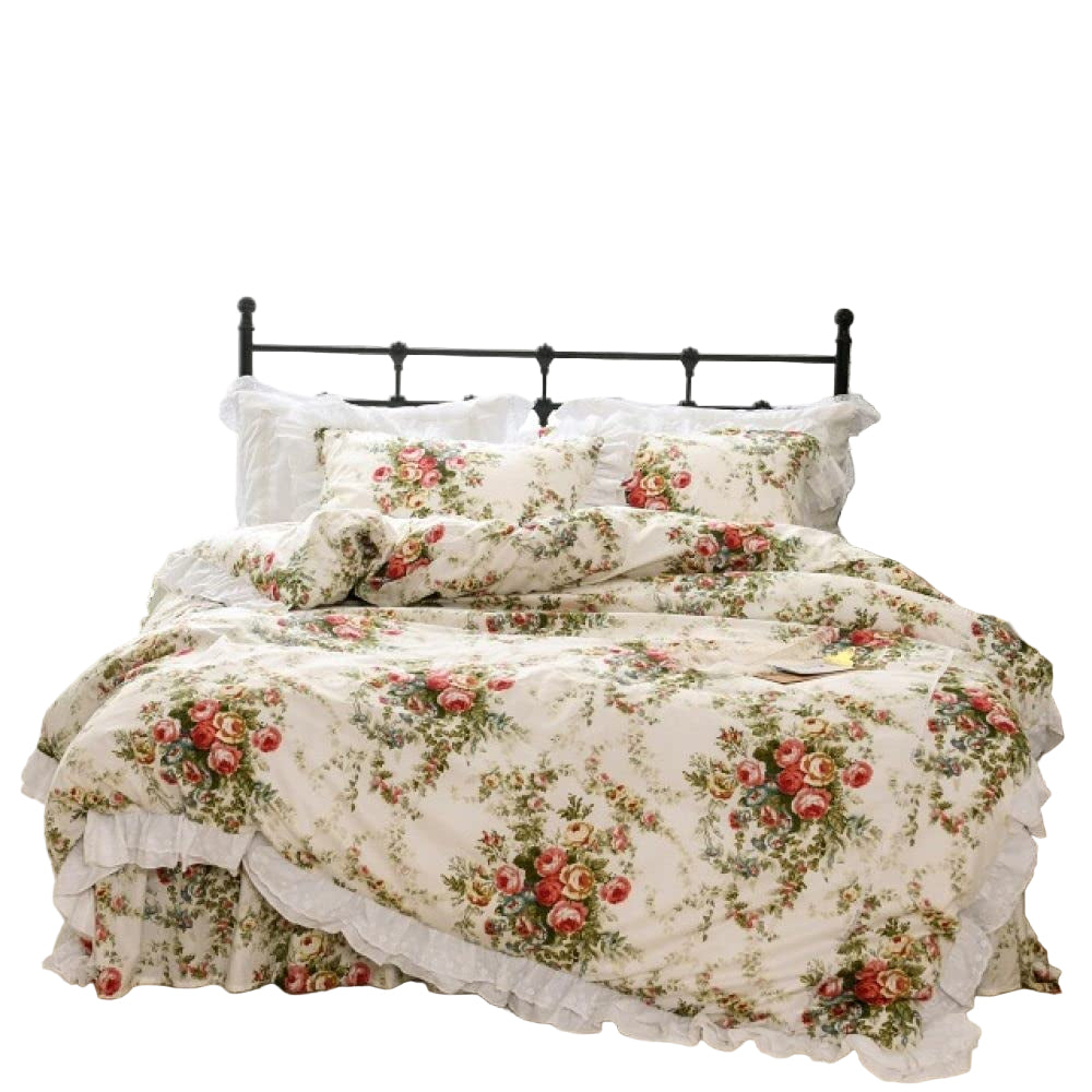 Vintage Floral Sets Kids Girls Bedding Sets Ruffles Flower Bedding Bedskirt Set