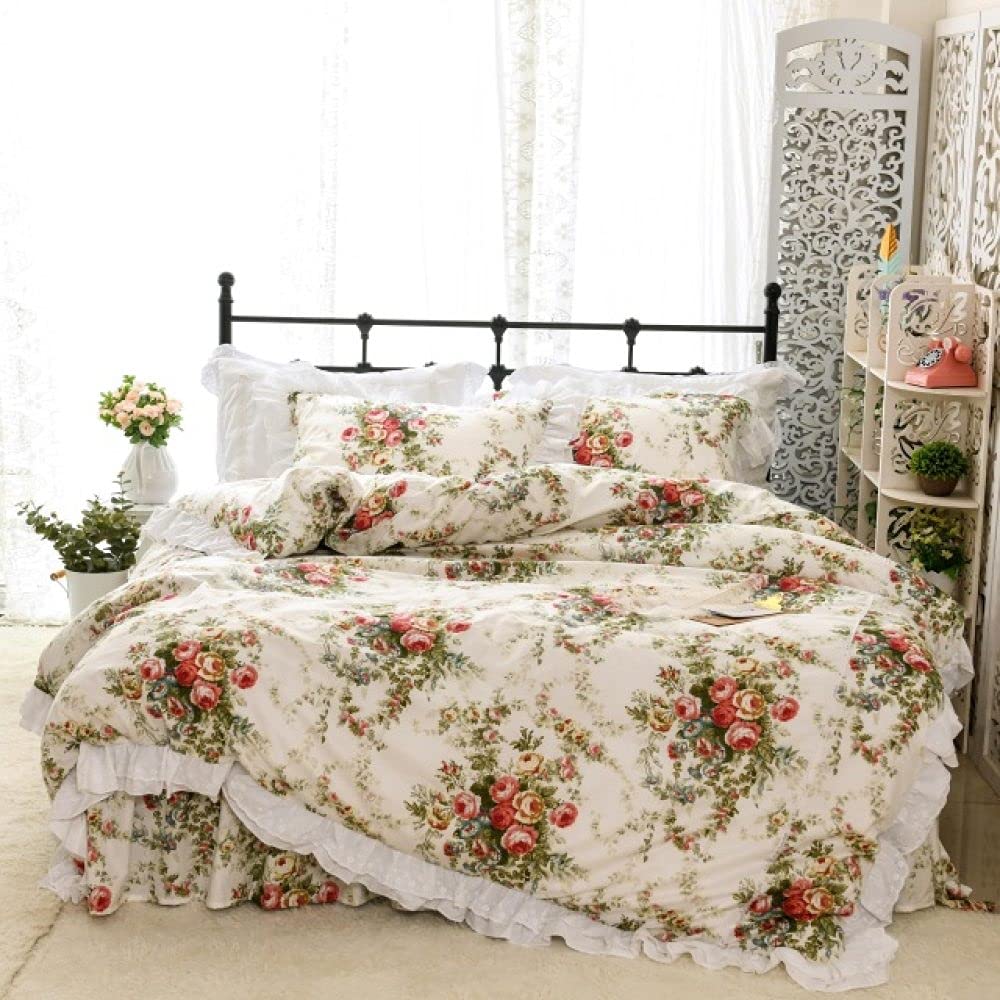 Vintage Floral Ruffled Bedding Set Queen Size