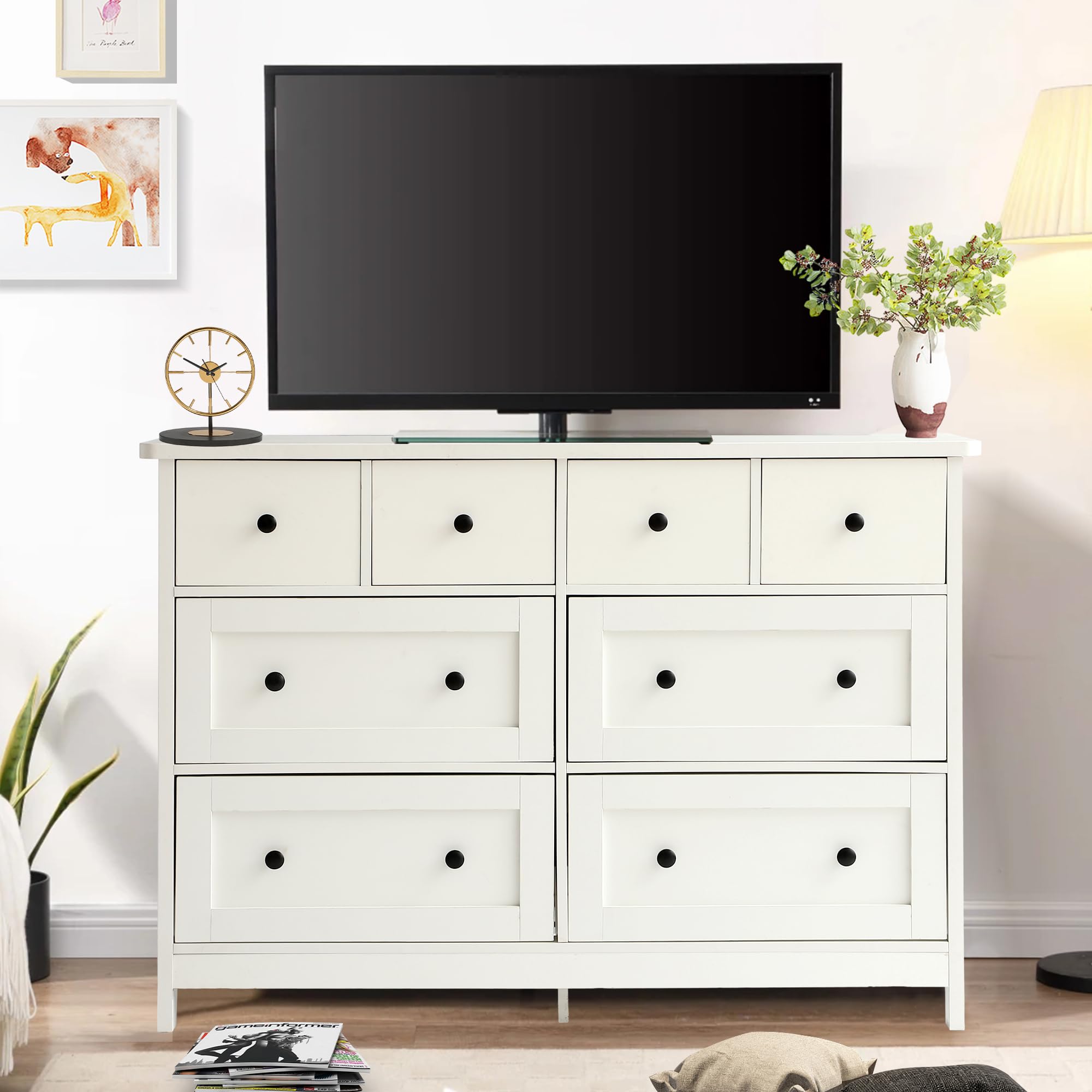 8 Drawer Wooden Dresser with Metal Knobs