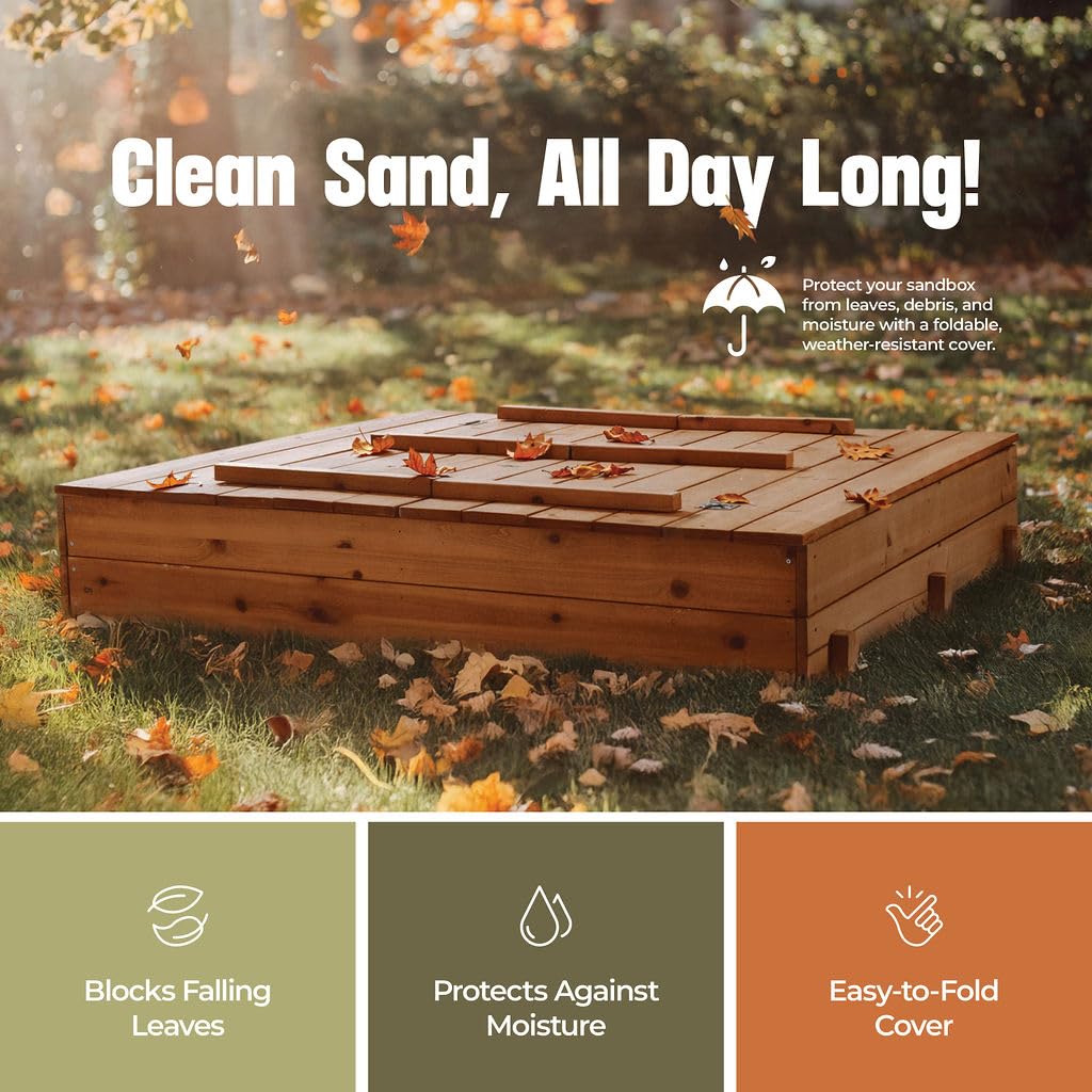 Cedar Wood Sandbox with Convertible Lid and Benches