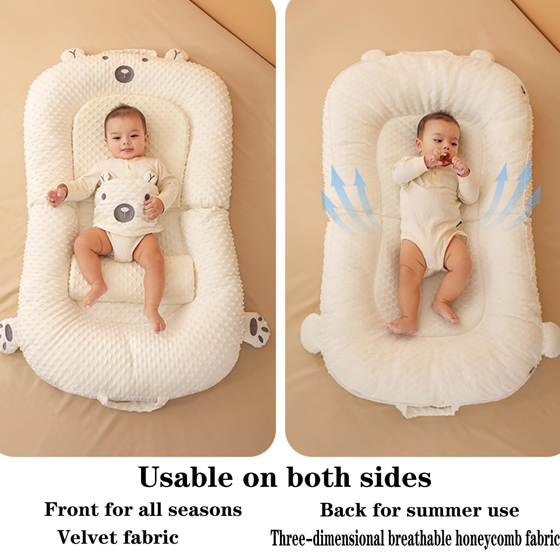 Foldable Double-Sided Baby Lounger Portable Newborn Bed