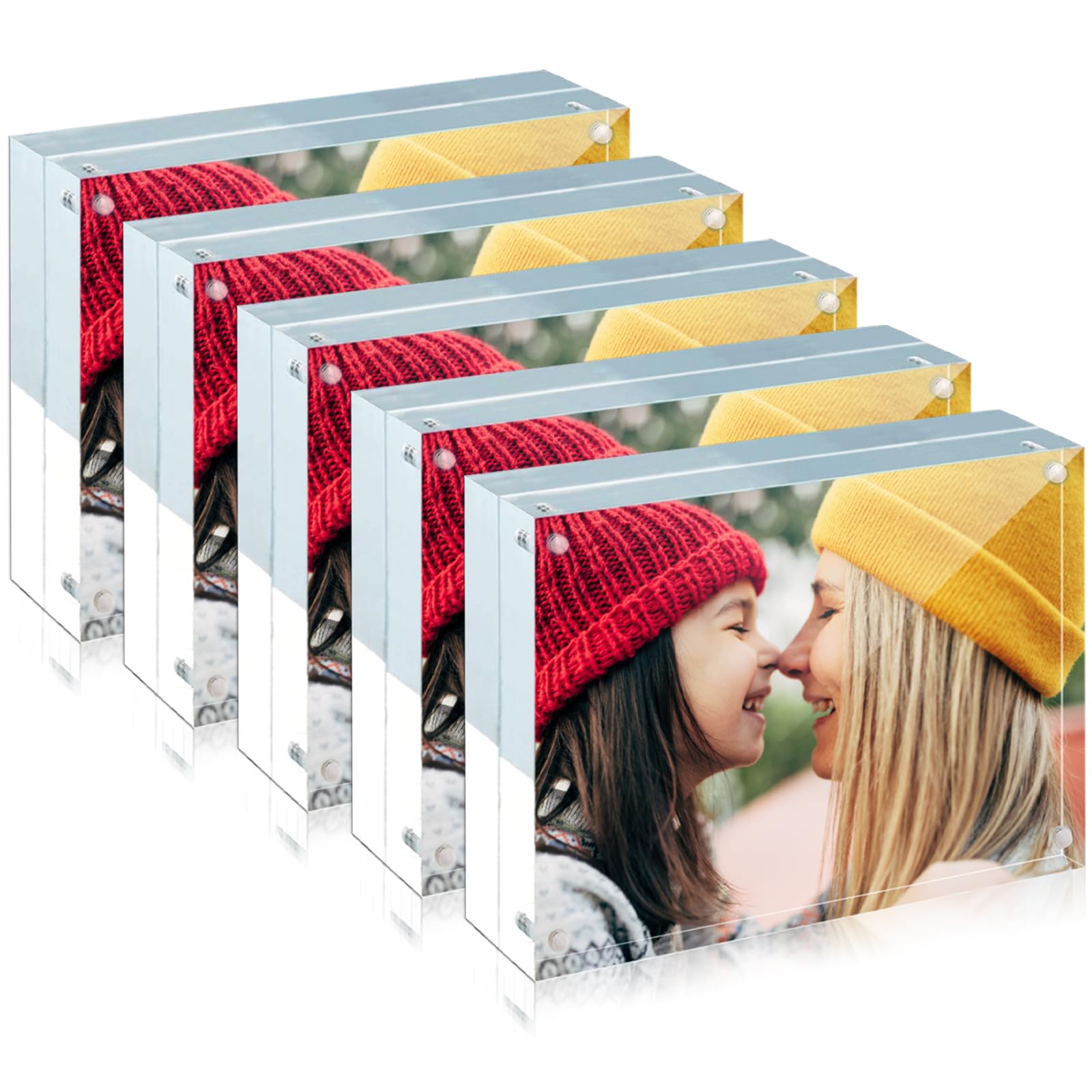 5 Pack Acrylic Frame 5x7, 20% Thicker, 24mm Thick Frameless Clear Picture Frame