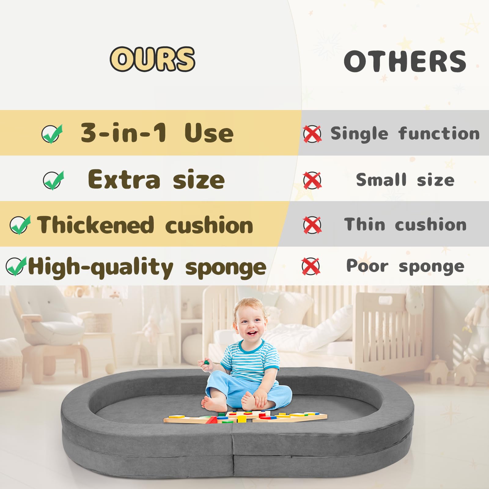3-in-1 Portable Toddler Travel Bed with Washable Cover