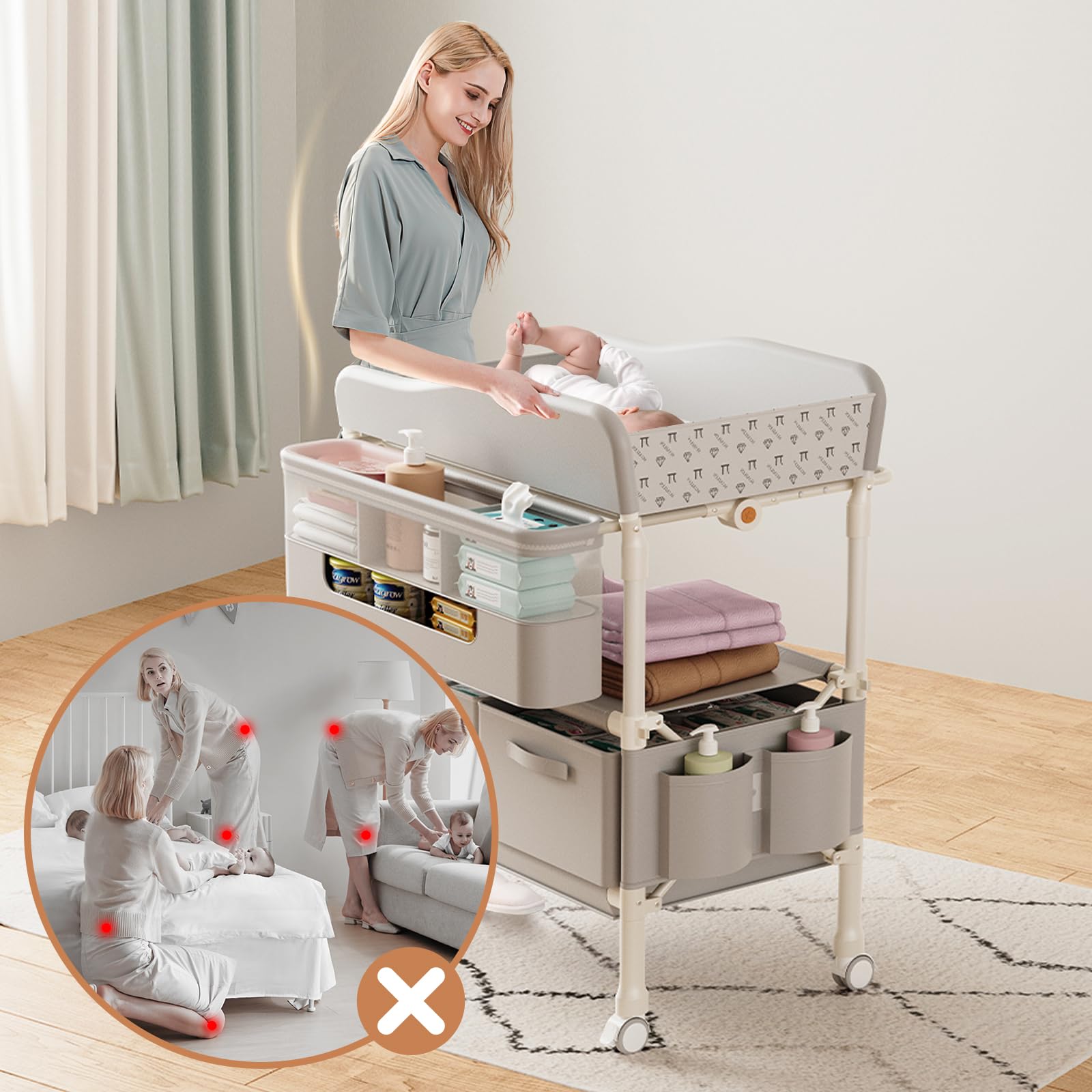 Folding Baby Changing Table with Adjustable Height