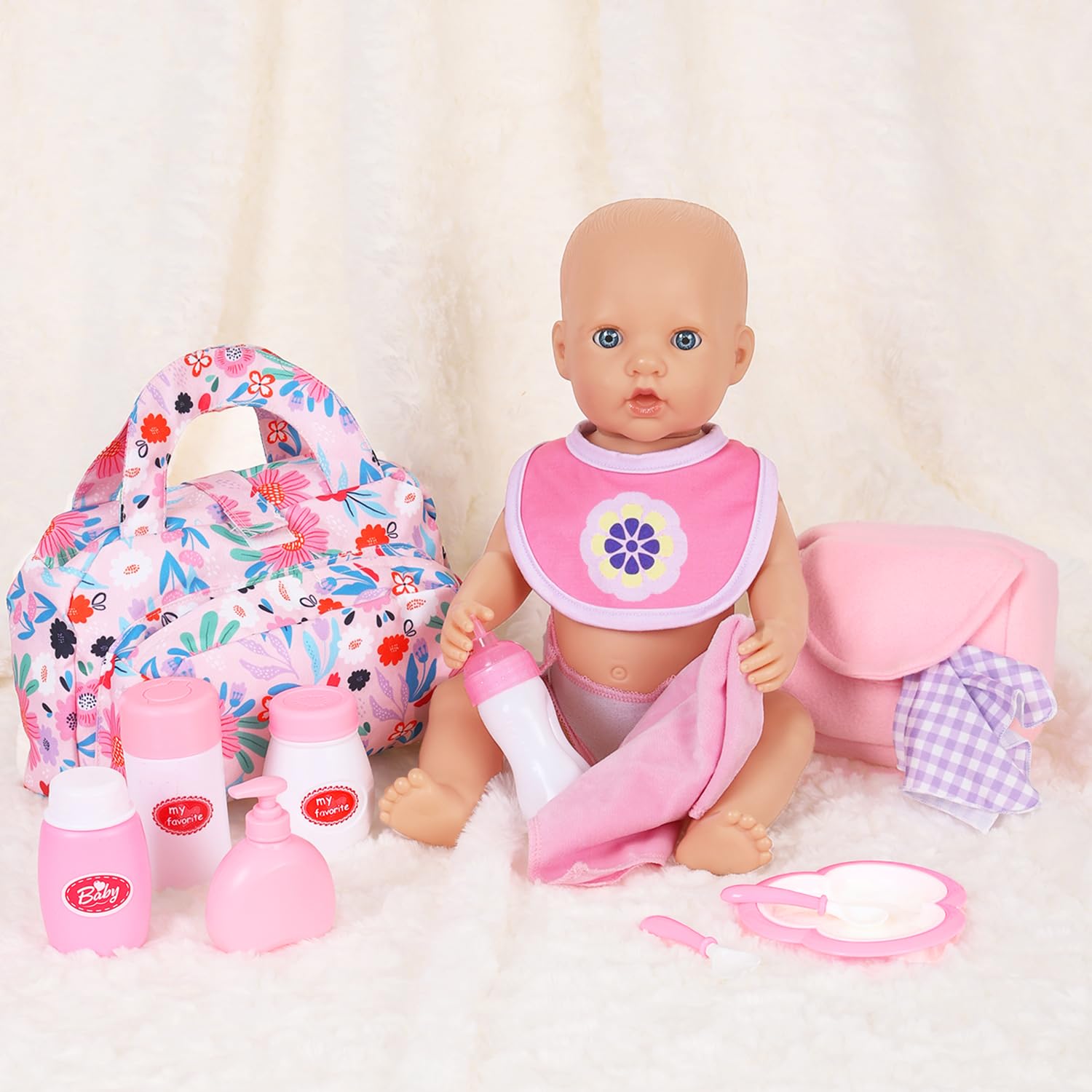 Baby Doll Feeding Set with Portable Bag - 15pcs 12-18 Inch Dolls Accessories Kit