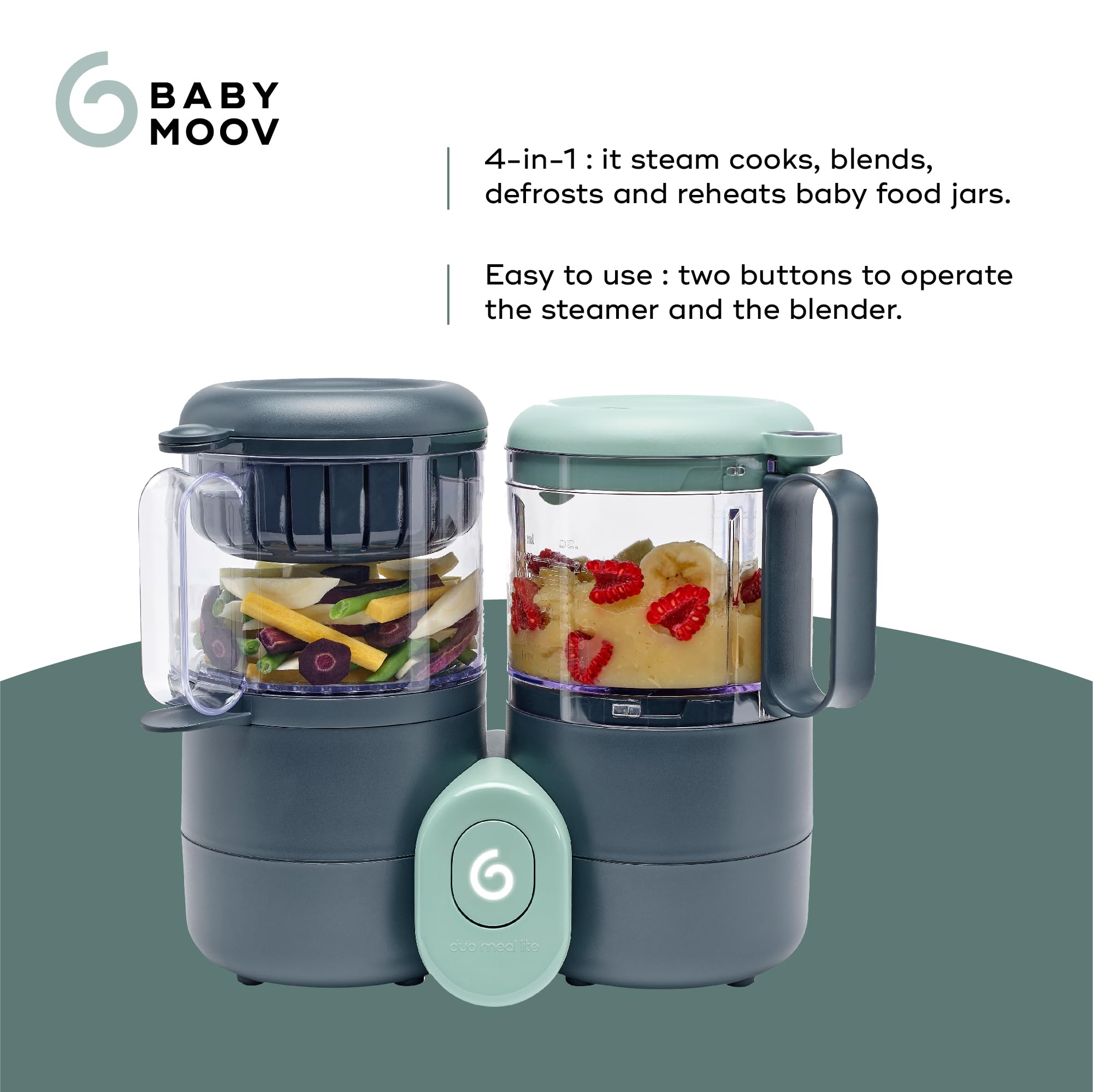 Babymoov Duo Meal Lite Food Maker - 4 in 1 Baby Food Processor with Steam Cooker, Blender, Baby Purees, Warmer and Defroster (Nutritionist Approved), Dark Grey