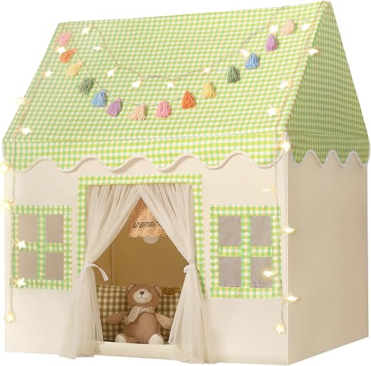 Kids Play Tent Indoor: with Mat, Tassel Garland, Star Lights
