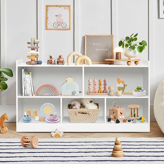 Montessori Shelf, Wooden Toy Storage Organizer for Books Toys, 2 Shelf Bookcase