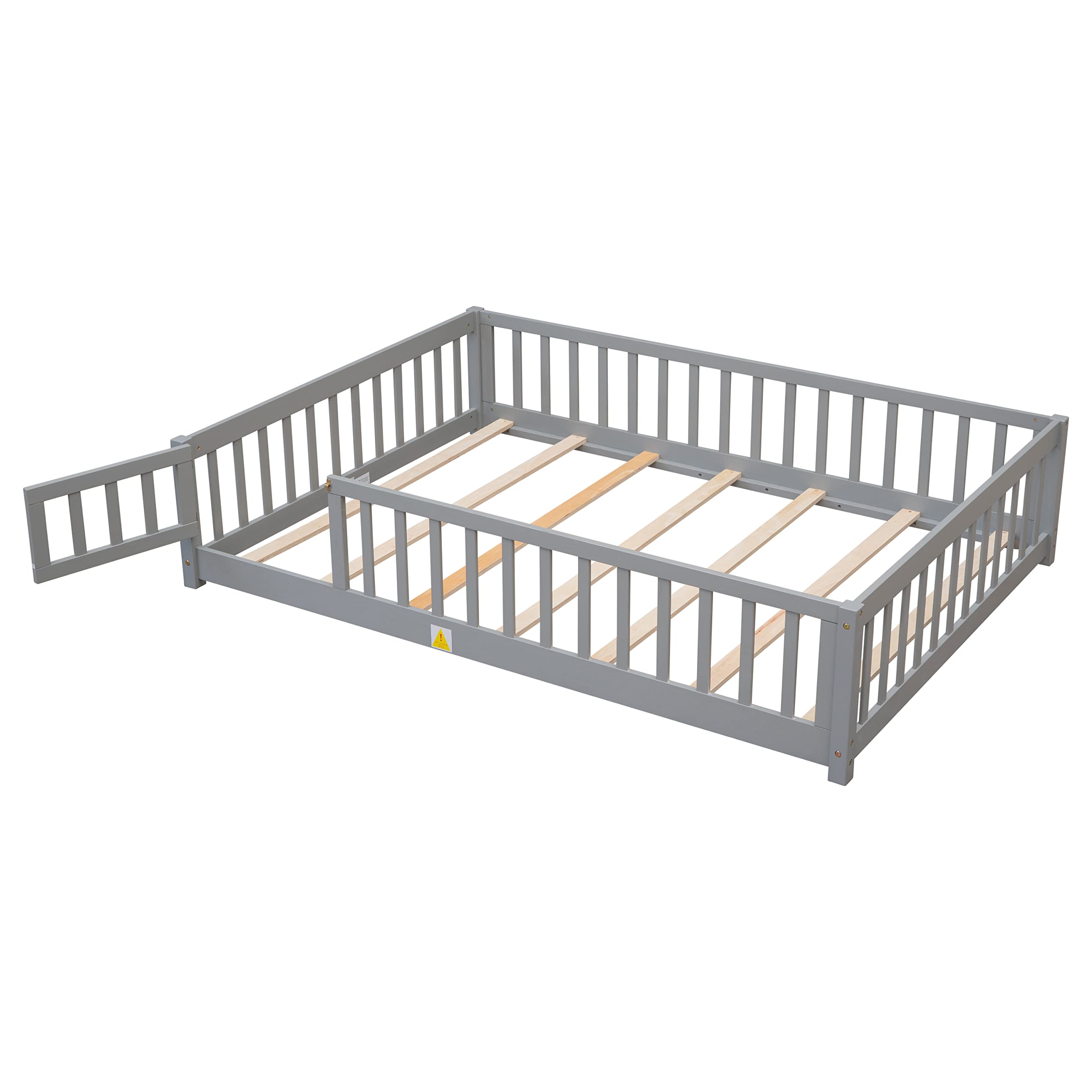 Full Size Montessori Floor Bed with RGB LED Light and High Headboard