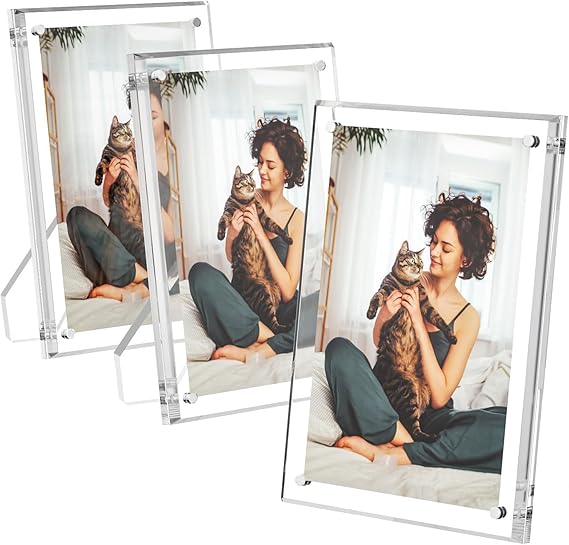 4x6 Acrylic Picture Frames 3 Pack, Clear Picture Frames with Stand