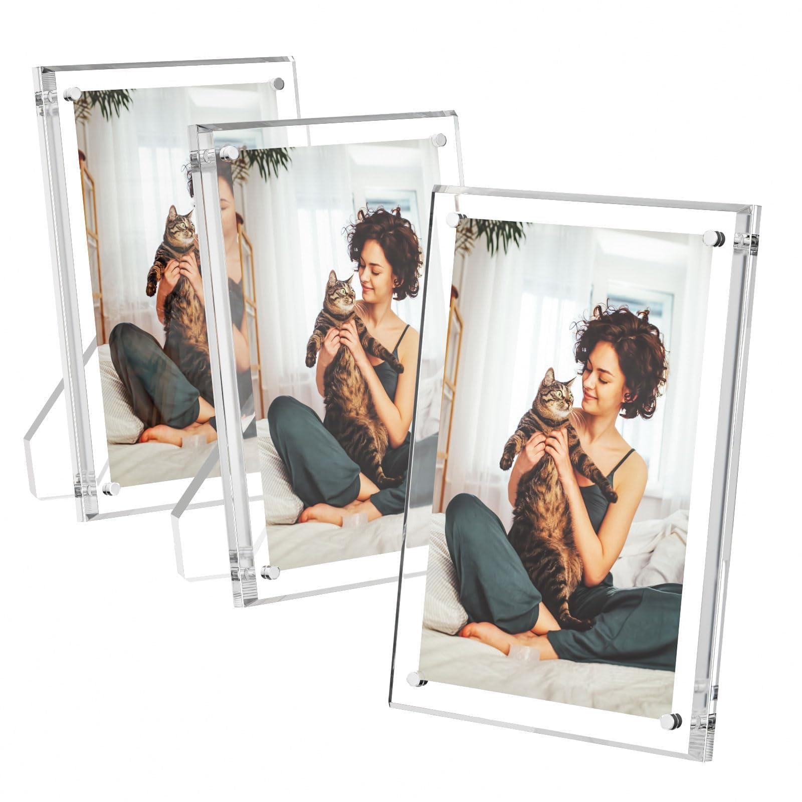 5x7 Acrylic Picture Frames 3 Pack, Clear Picture Frames with Stand