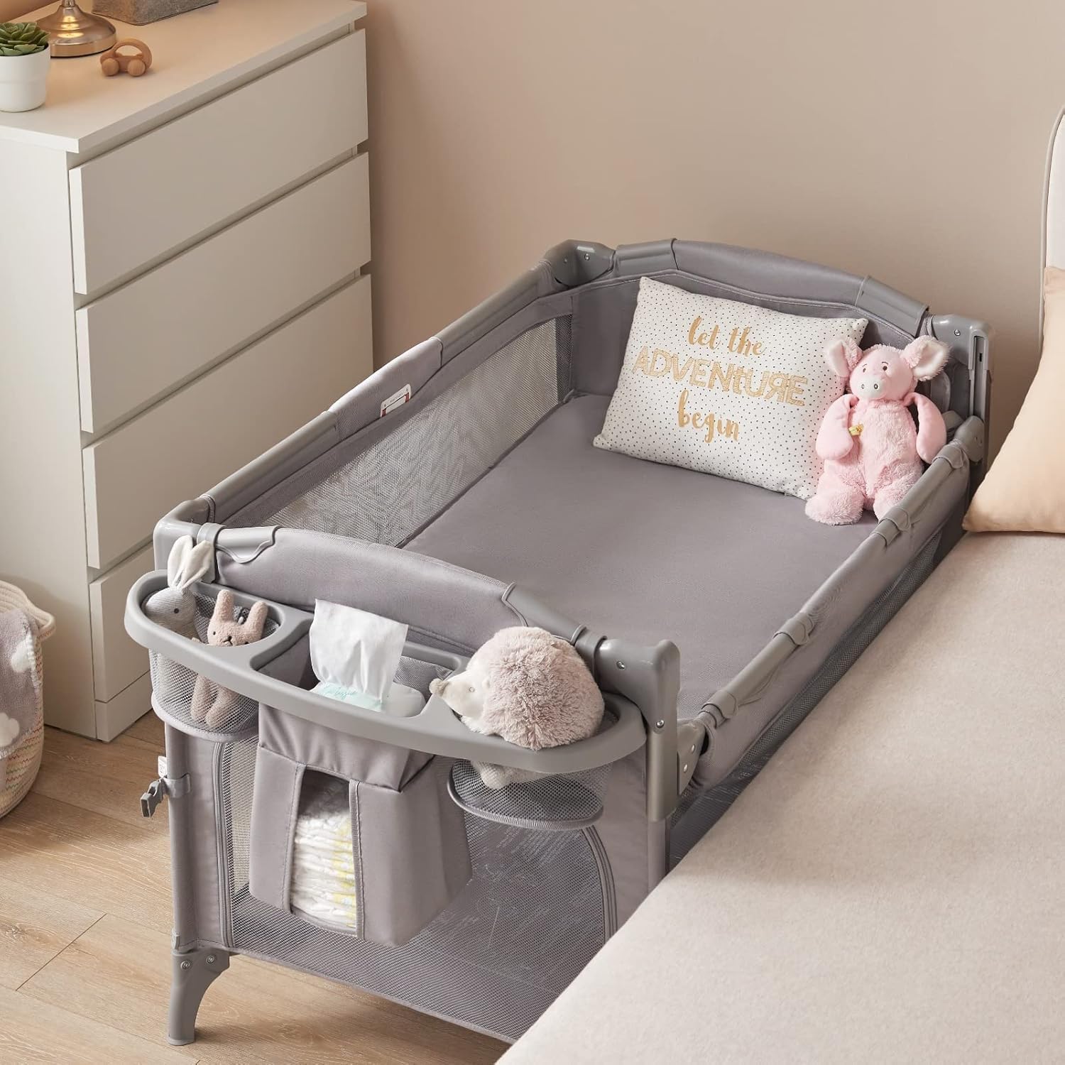 4-in-1 Baby Bassinet Bedside Sleeper with Changing Table