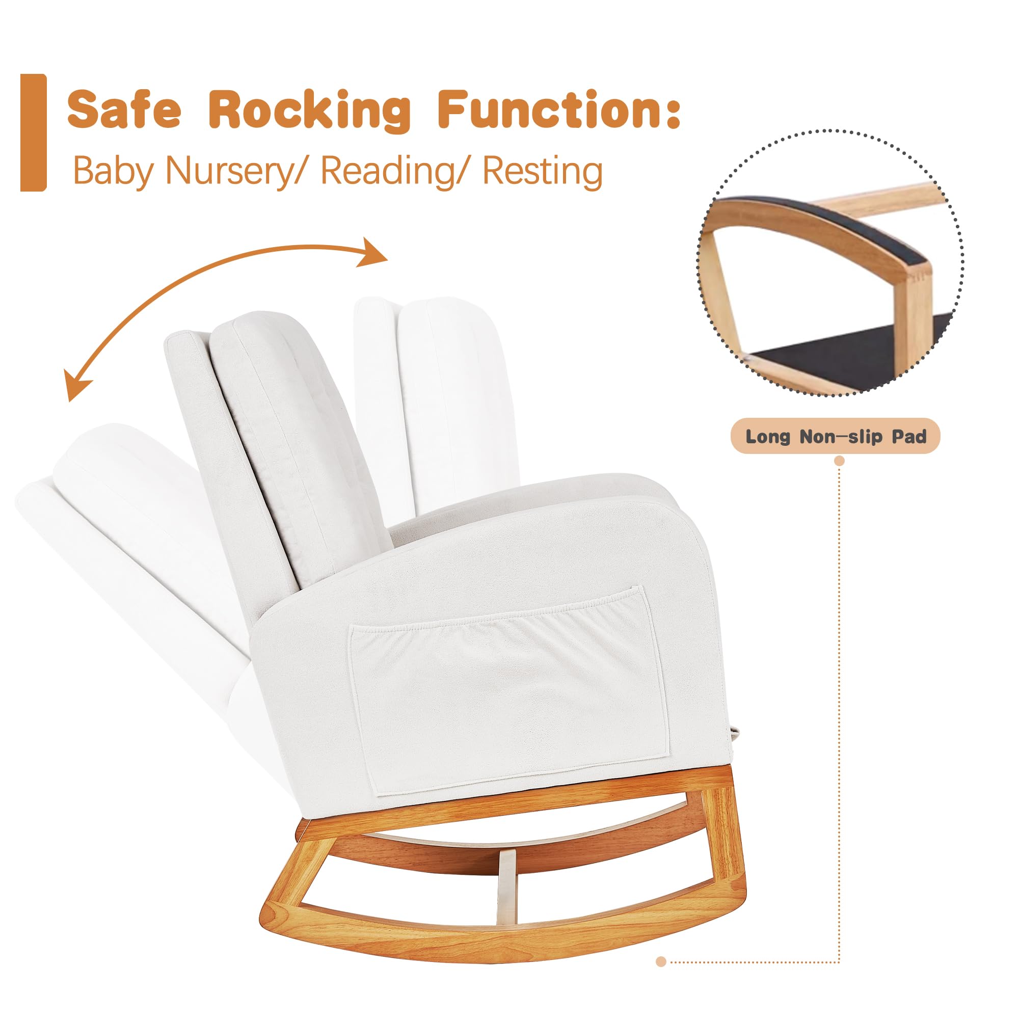 Sherpa Rocking Chair with High Back and Side Pocket