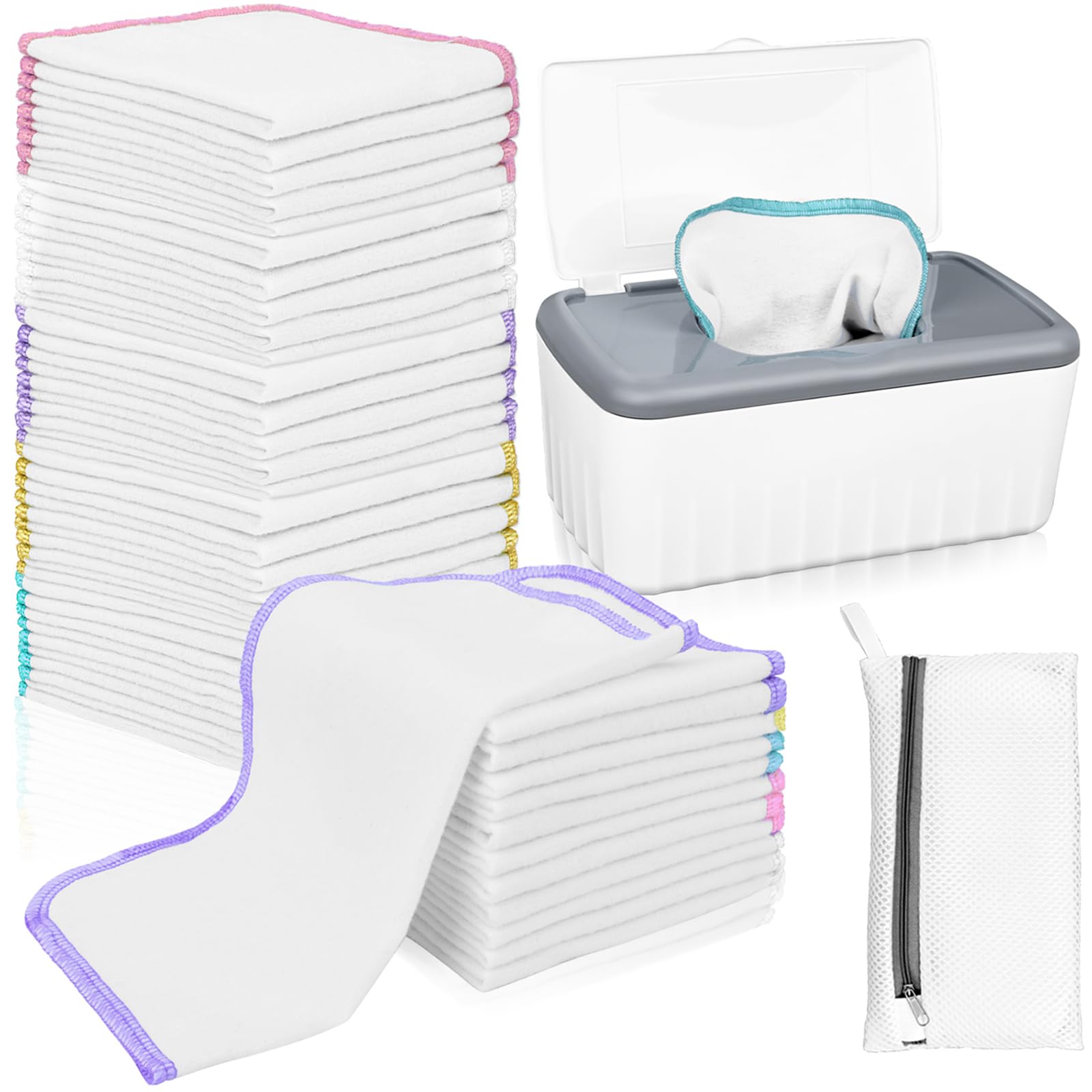 Pack Flannel Cloth Baby Wipes with Dispenser Reusable Baby Wipes