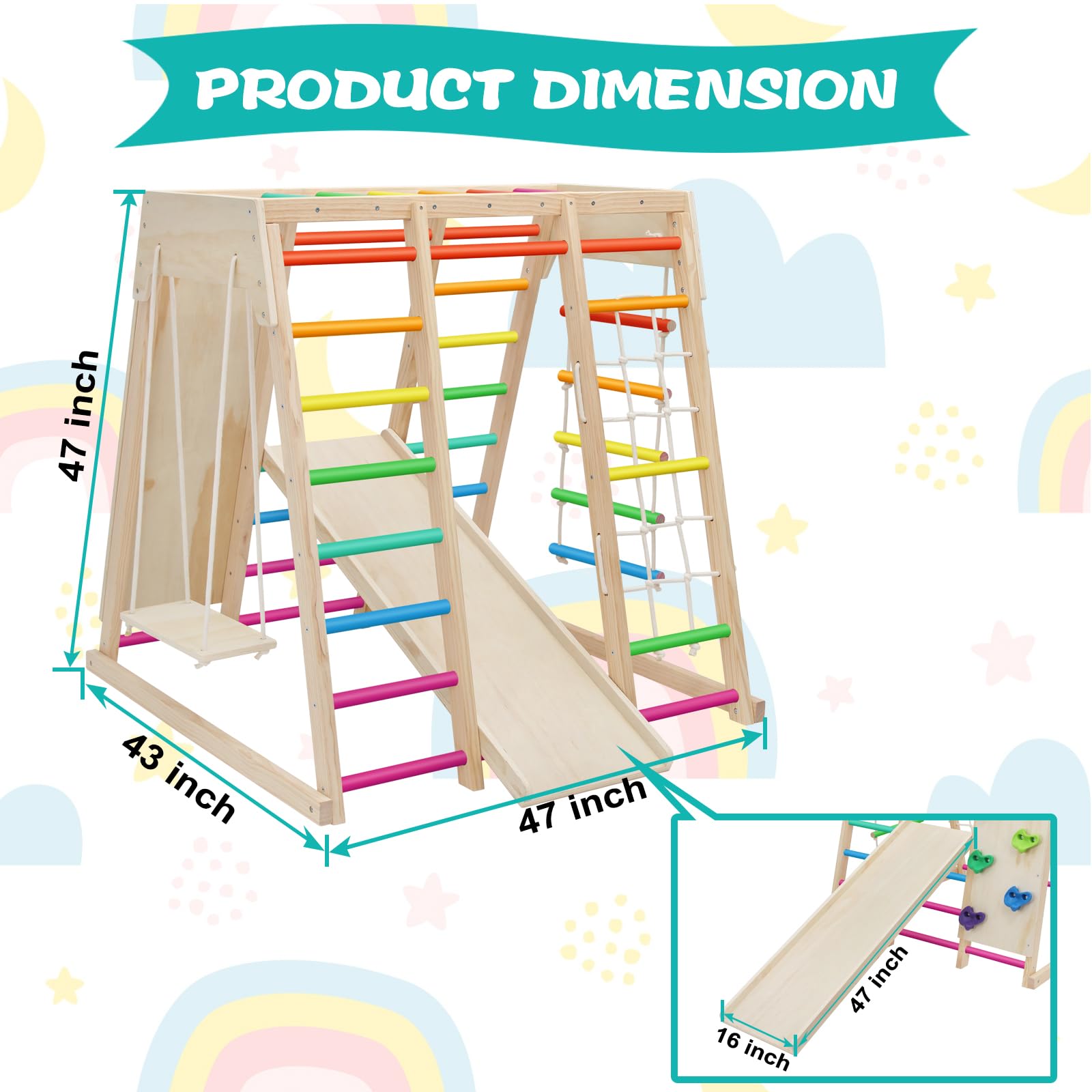 7-in-1 Indoor Playground Jungle Gym with Slide