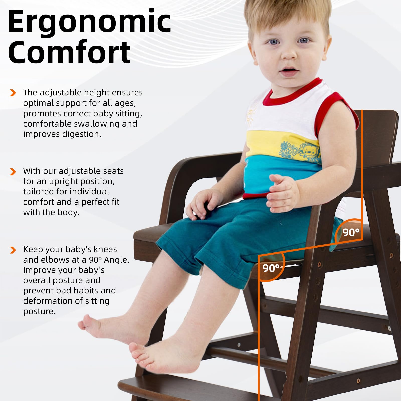 Wooden High Chair for Toddlers and Babies