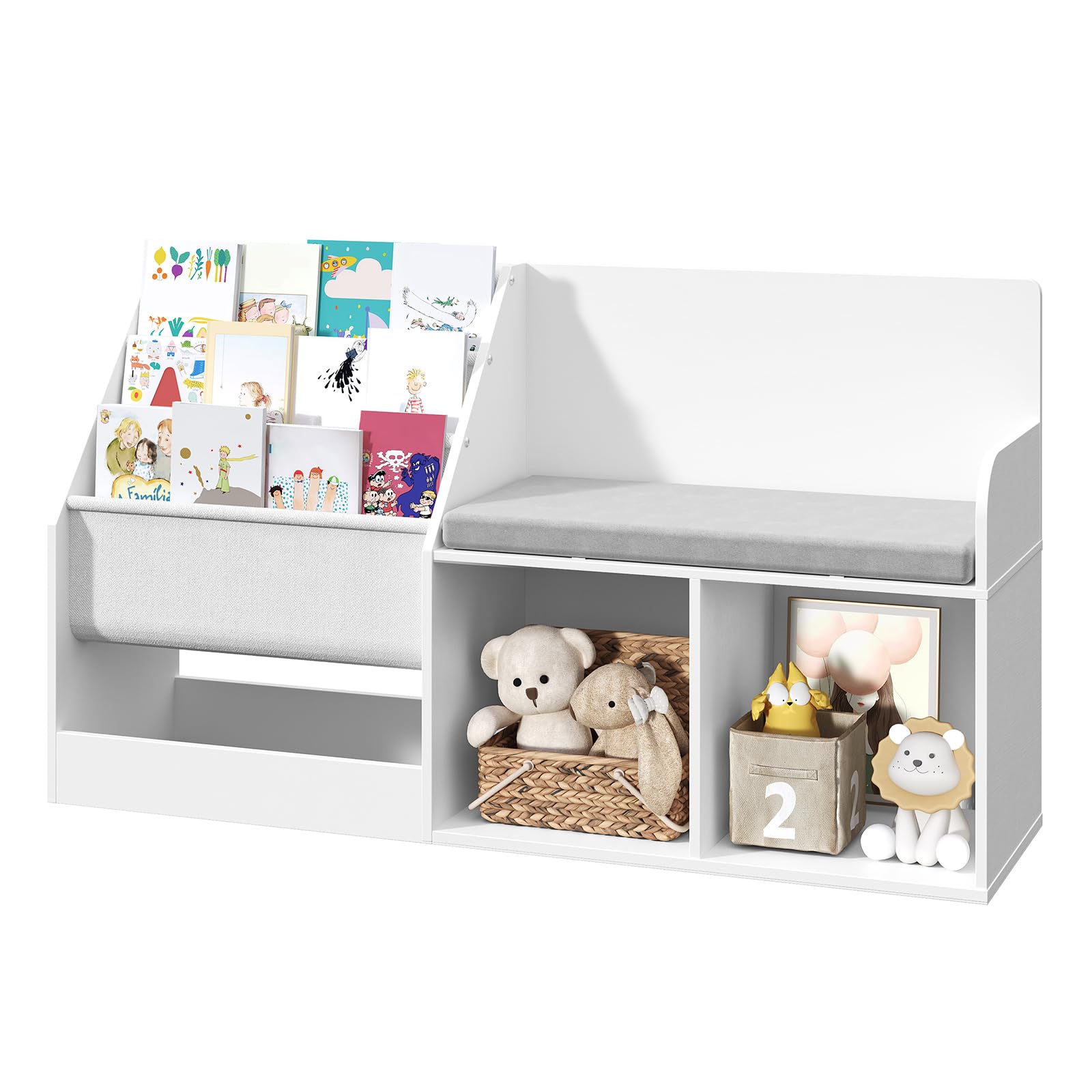 42.1" Kids Bookshelf with Reading Nook, Toy Storage Organizer