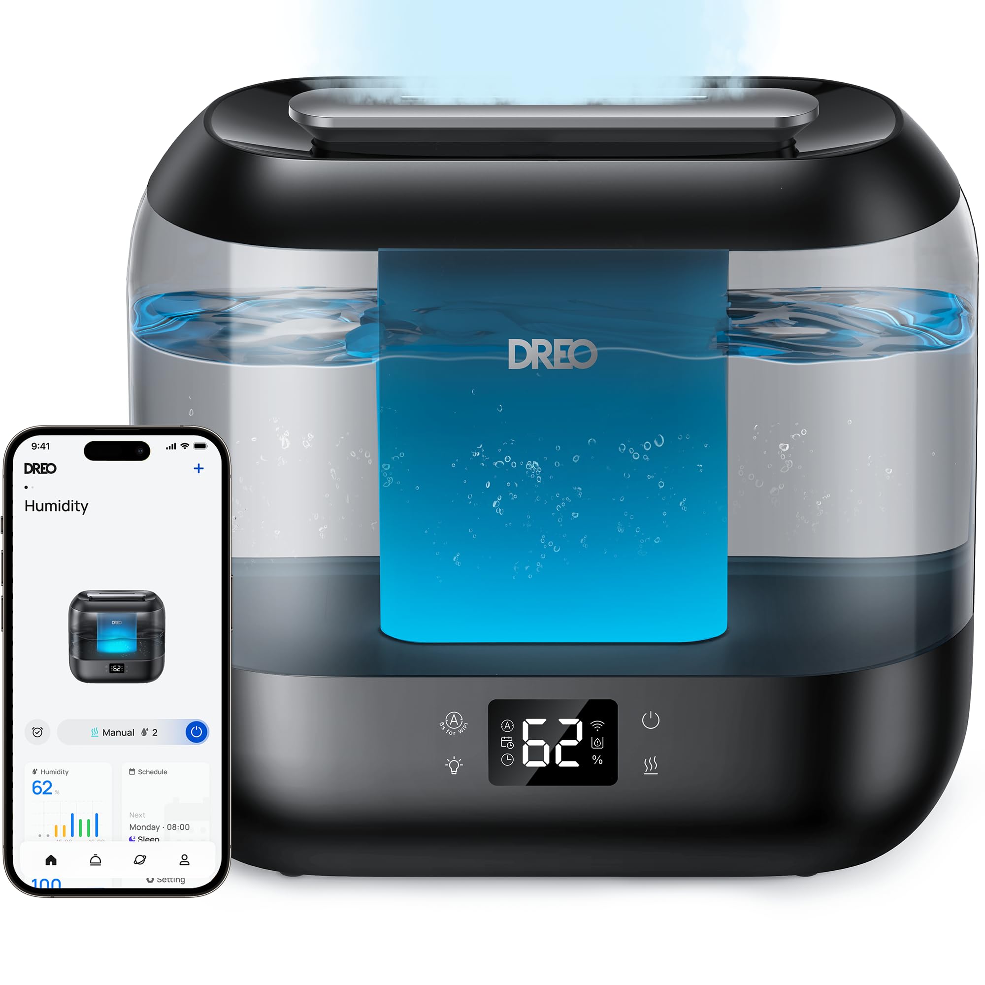 Smart Humidifiers for Bedroom, Top Fill 4L Supersized Cool Mist Humidifier
