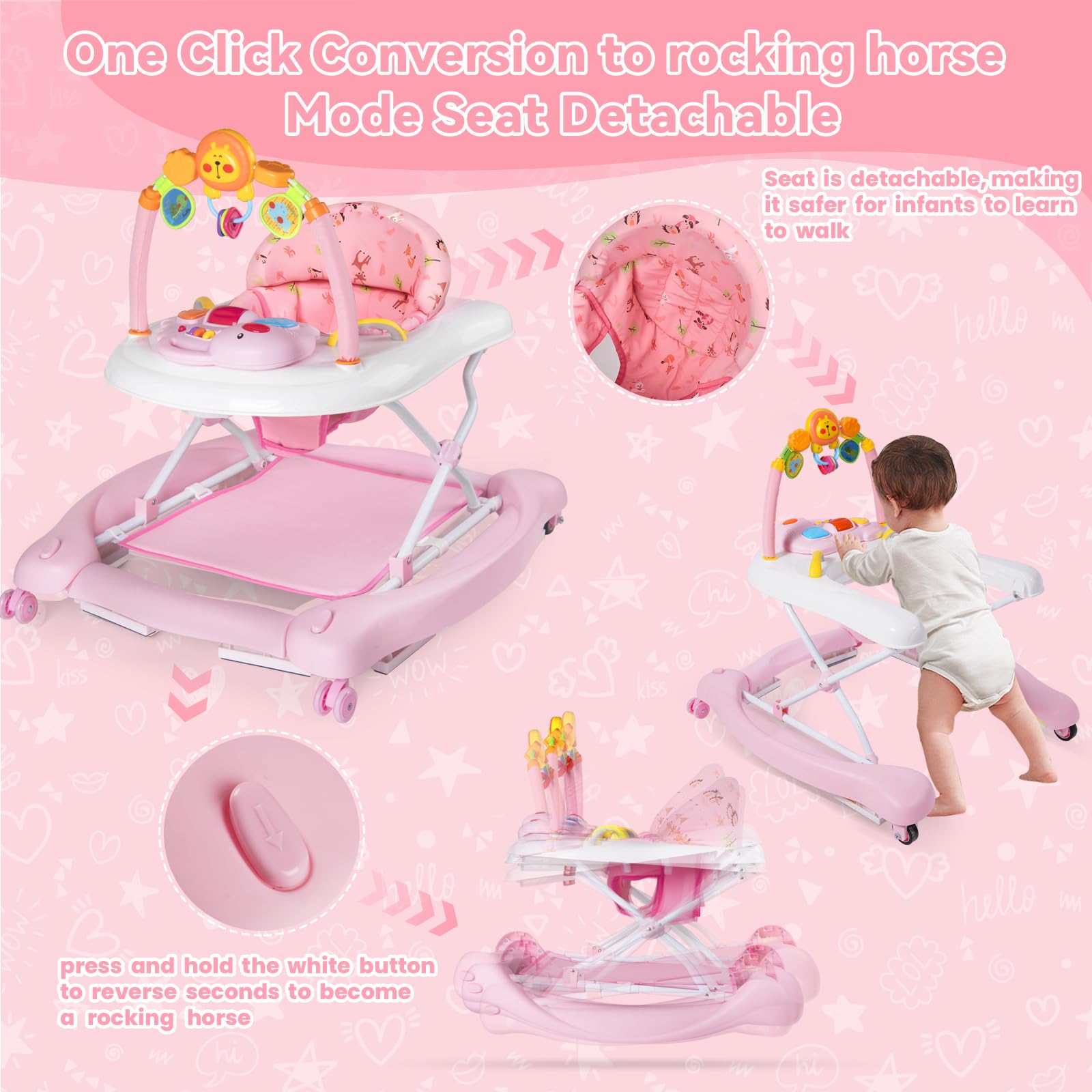 5-in-1 Baby Walker with Wheels and Activity Center