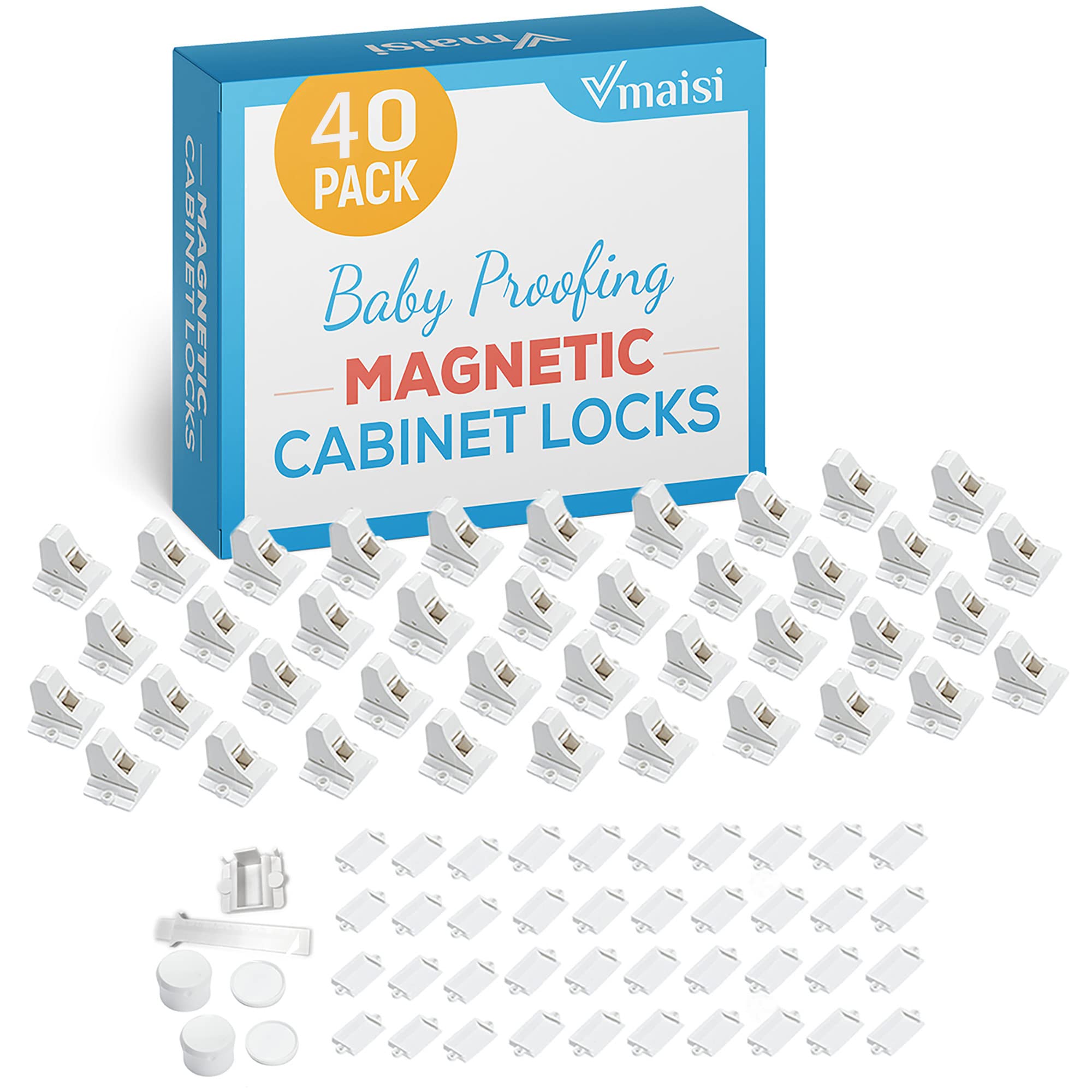 Magnetic Locks for Cabinets & Drawers (40 Locks and 4 Keys)