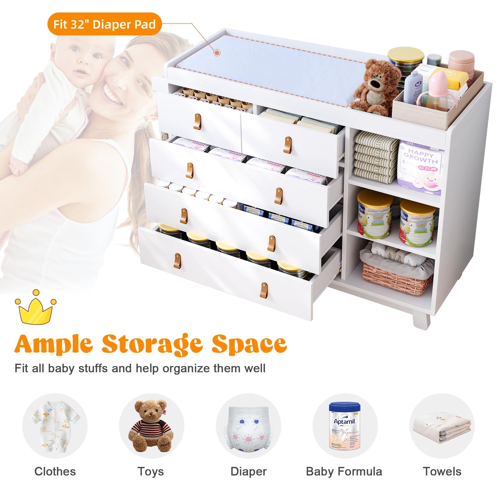 Baby Dresser with Changing Table and 5 Drawers