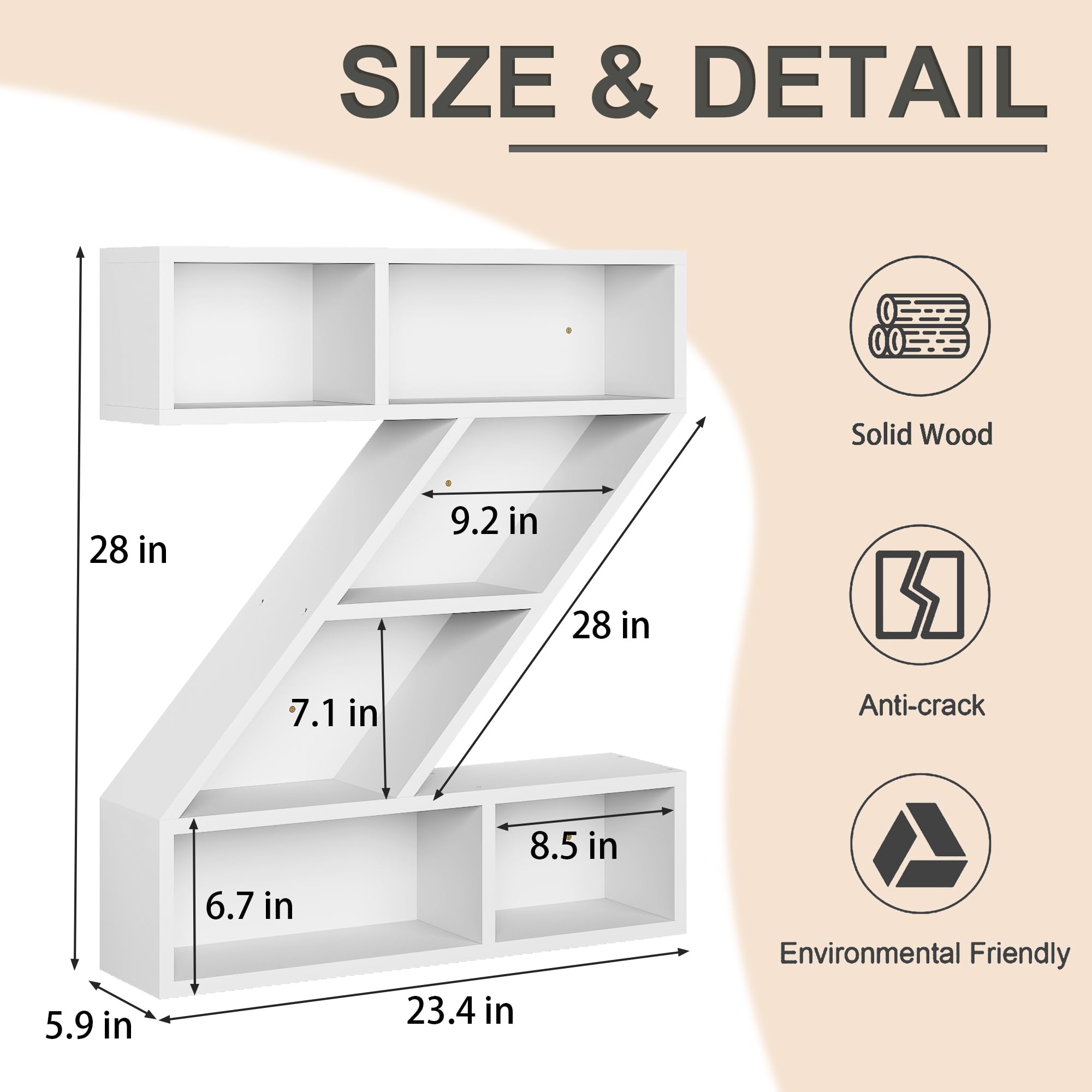 White Wooden Letter Z Floating Wall Shelf for Kids Room
