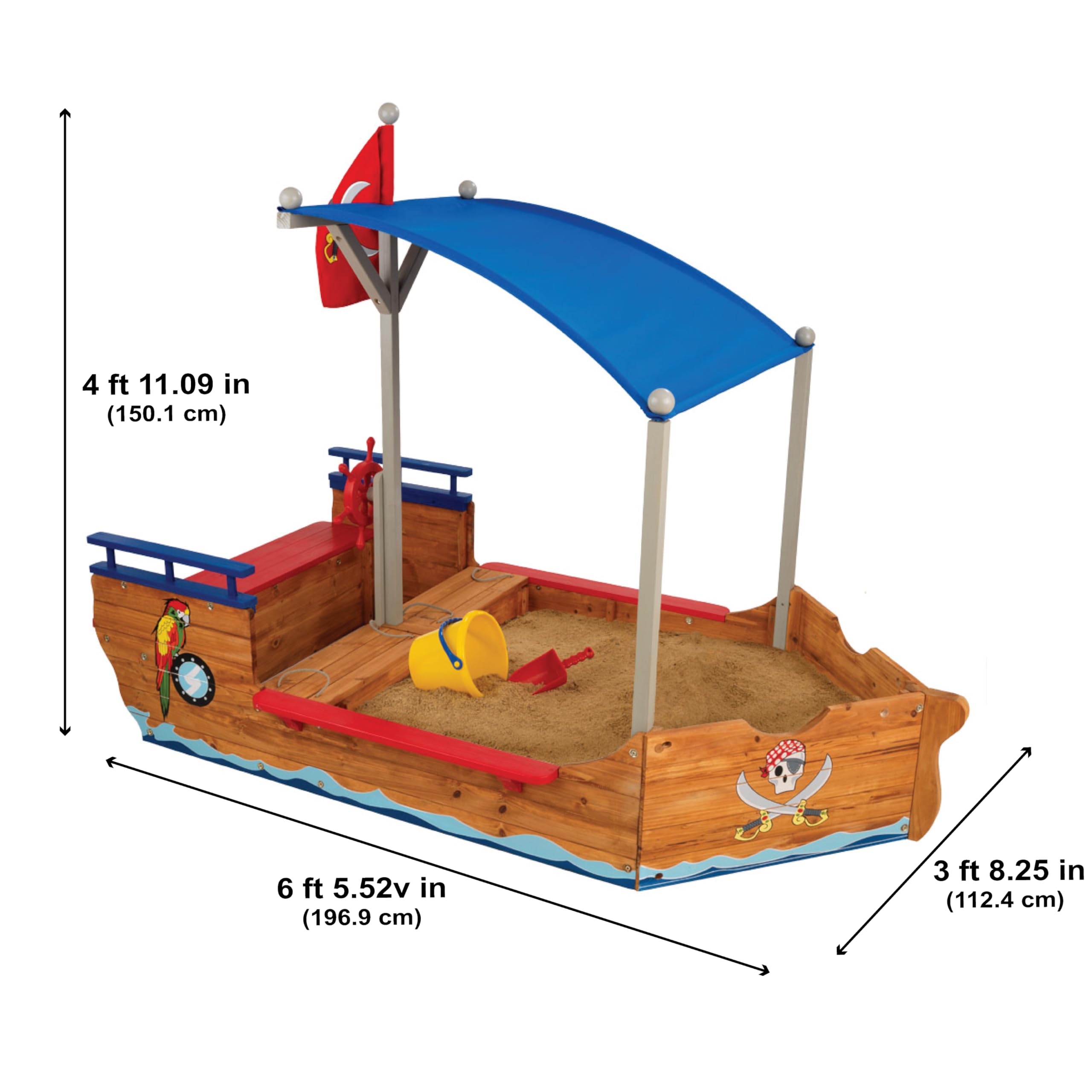 Wooden Pirate Sandbox with Canopy