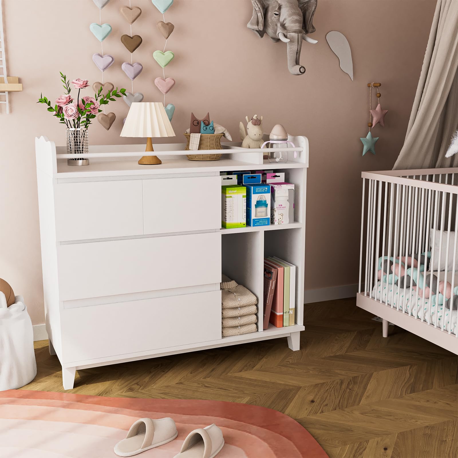 Nursery Dresser with Changing Table Top, Tall Changing