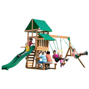 Belmont Cedar Wood Swing Set with Wave Slide, Play Decknic Area