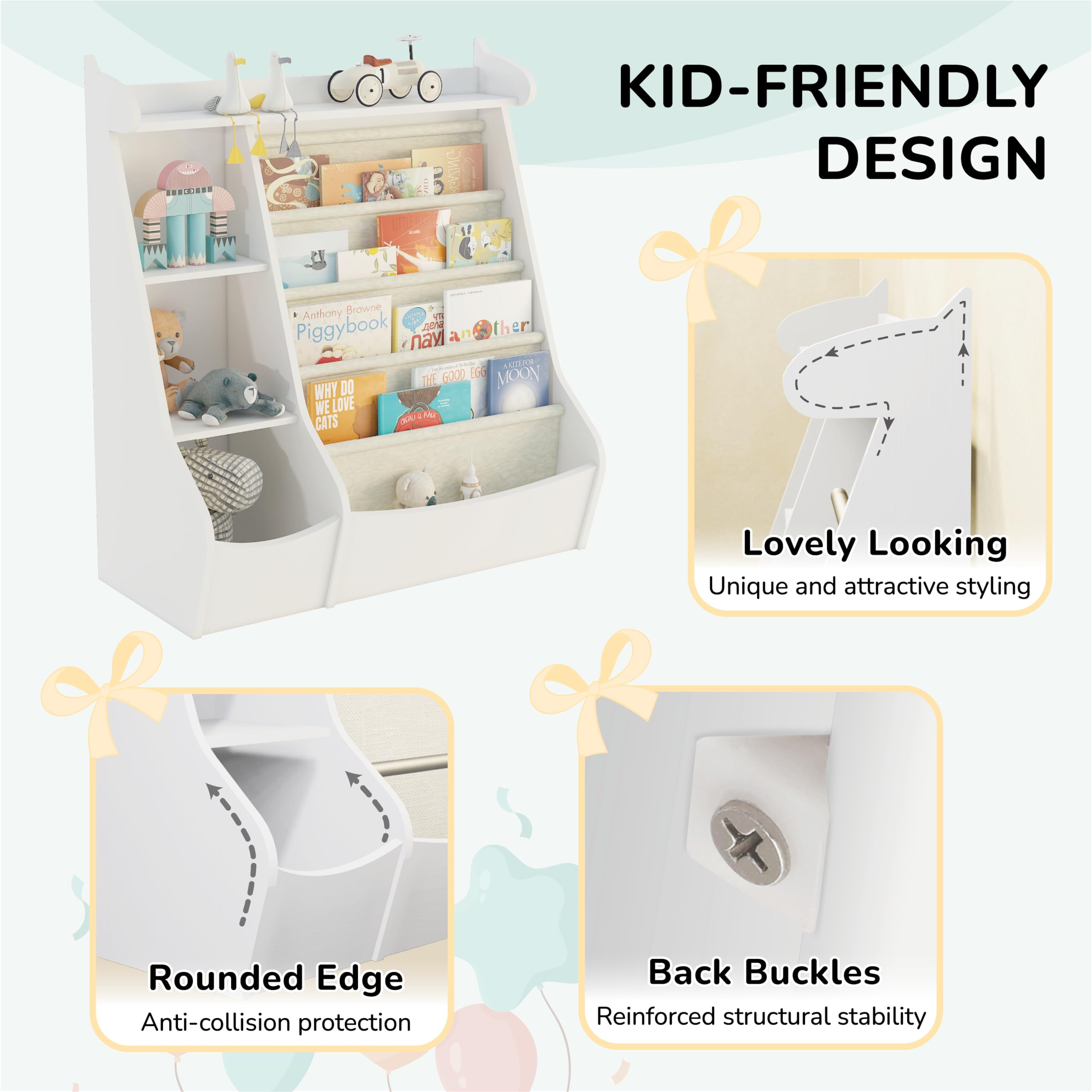 4-Tier Wooden Kids Bookshelf