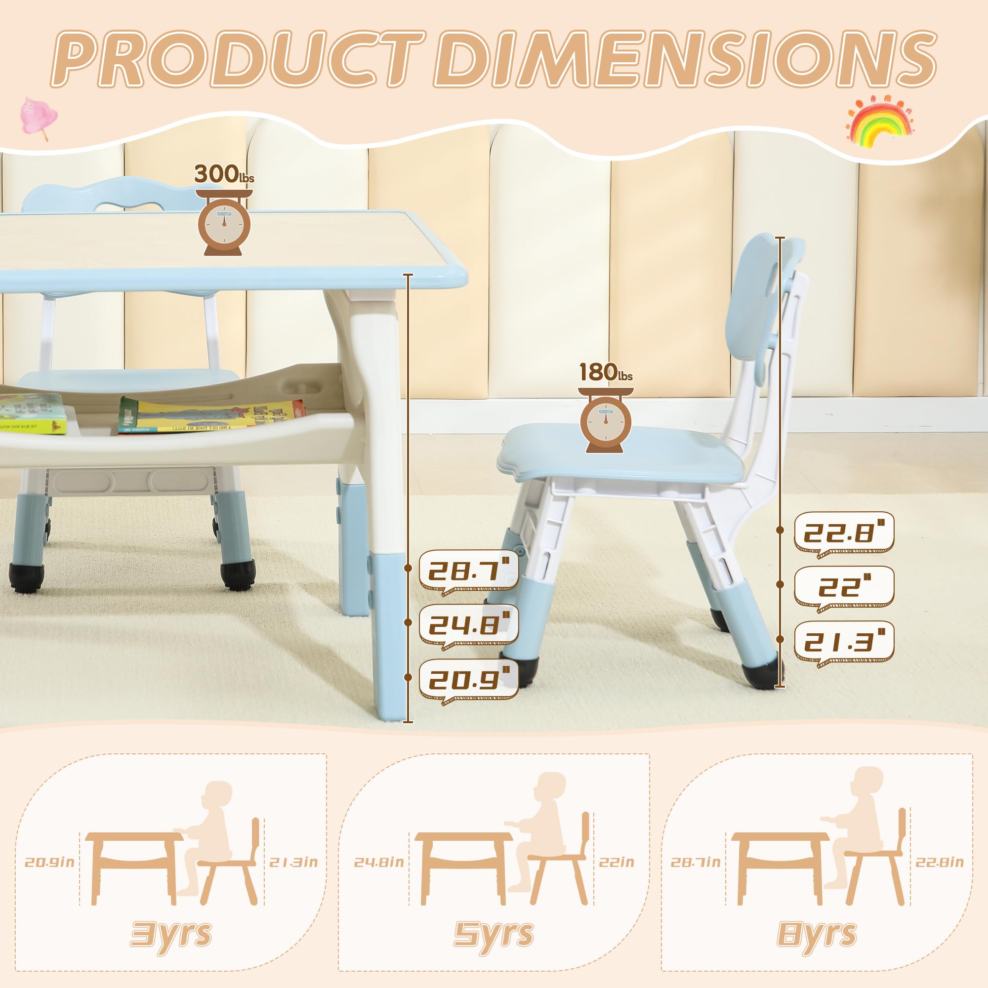 Height Adjustable Kids Table and Chair Set