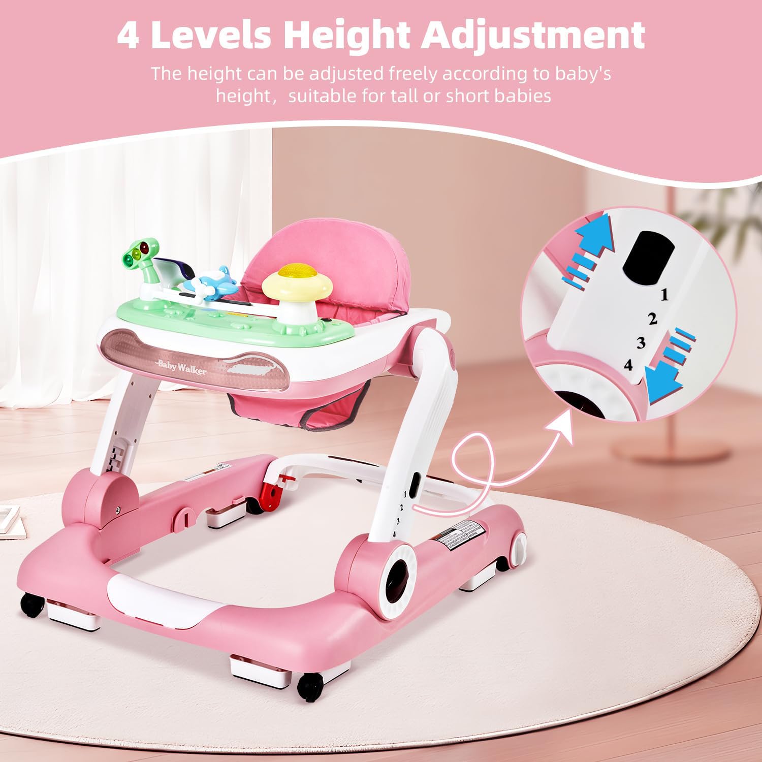 5-in-1 Baby Walker with Adjustable Height and Music